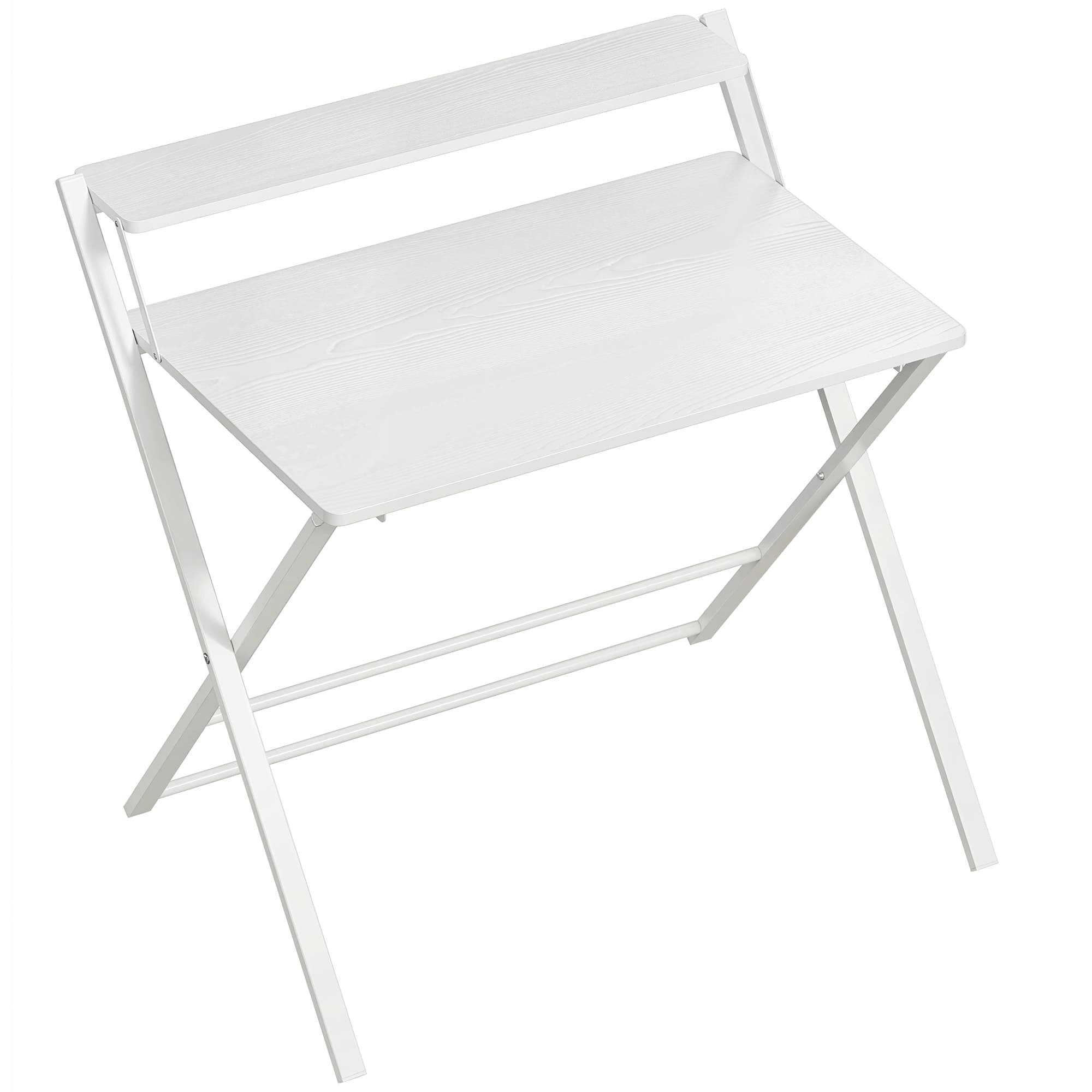 HOMCOM Compact Folding Desk for Small Spaces with Storage Shelf for Home Office, White