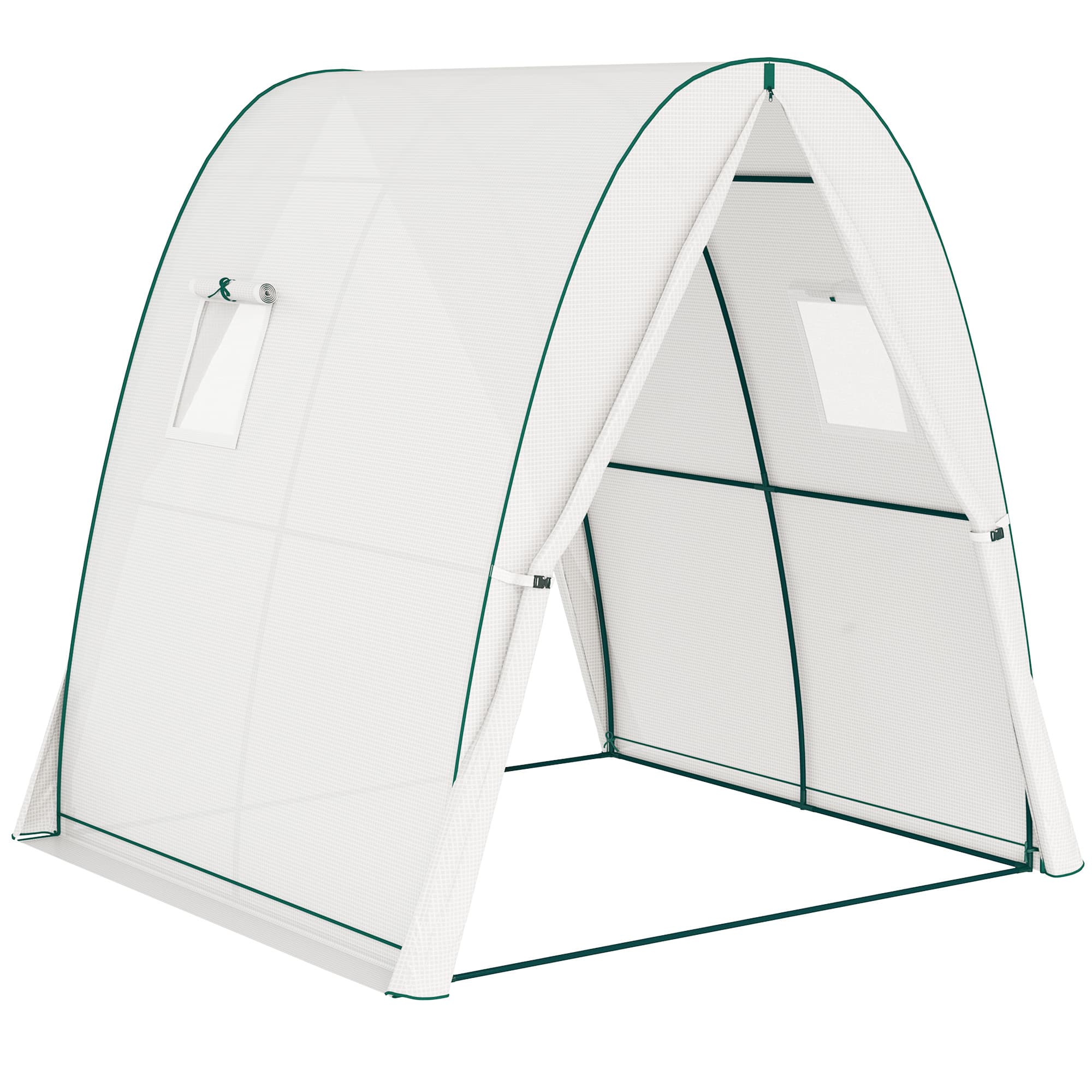 Outsunny Hoop House Greenhouse with Sandbags, Walk-In Tunnel Green House with 2 Doors and Screen Windows, 1.8 x 1.8 x 2m, White