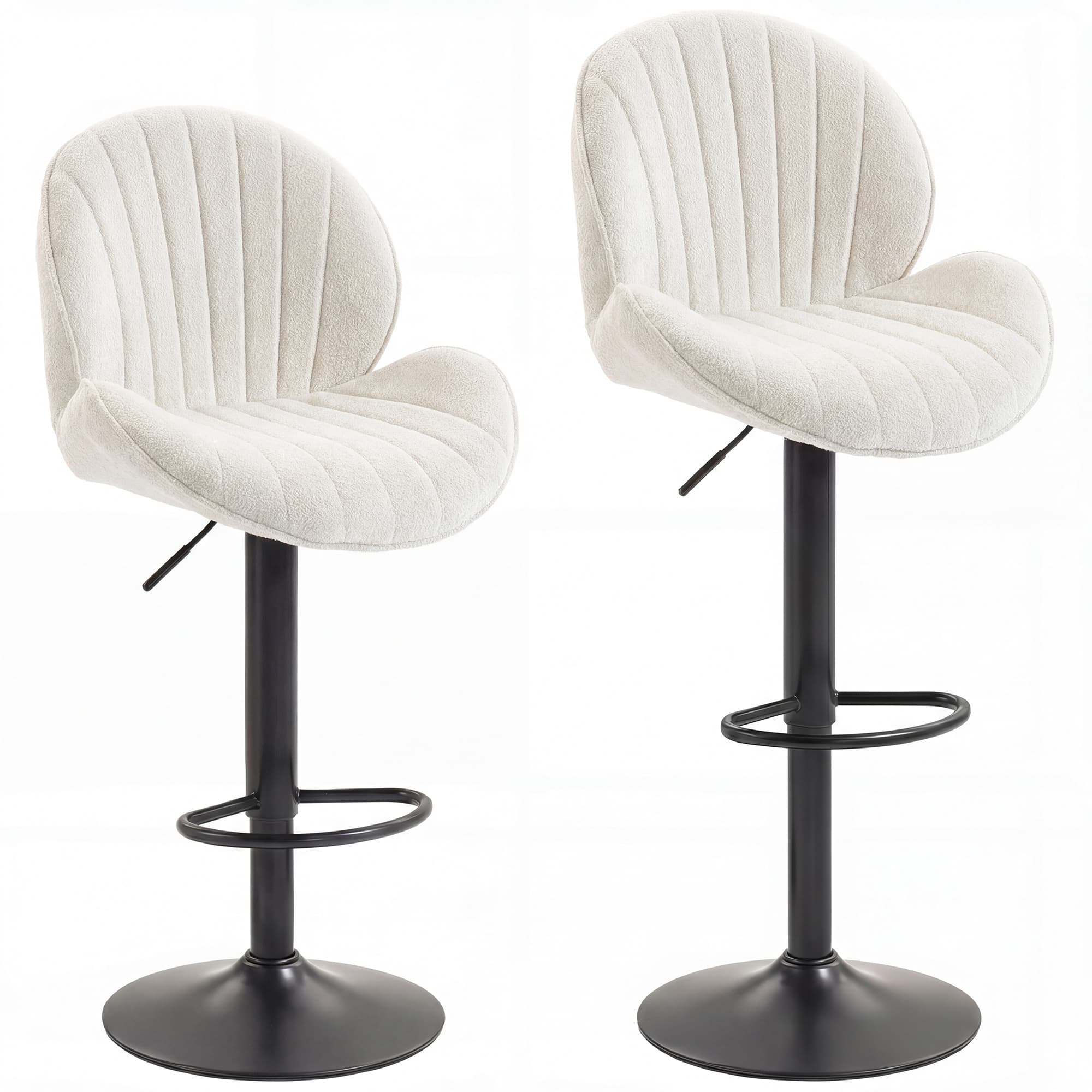 HOMCOM Bar Stools Set of 2, Swivel Barstools with Back, Adjustable Height and Footrest for Kitchen Island, Dining Room, Cream