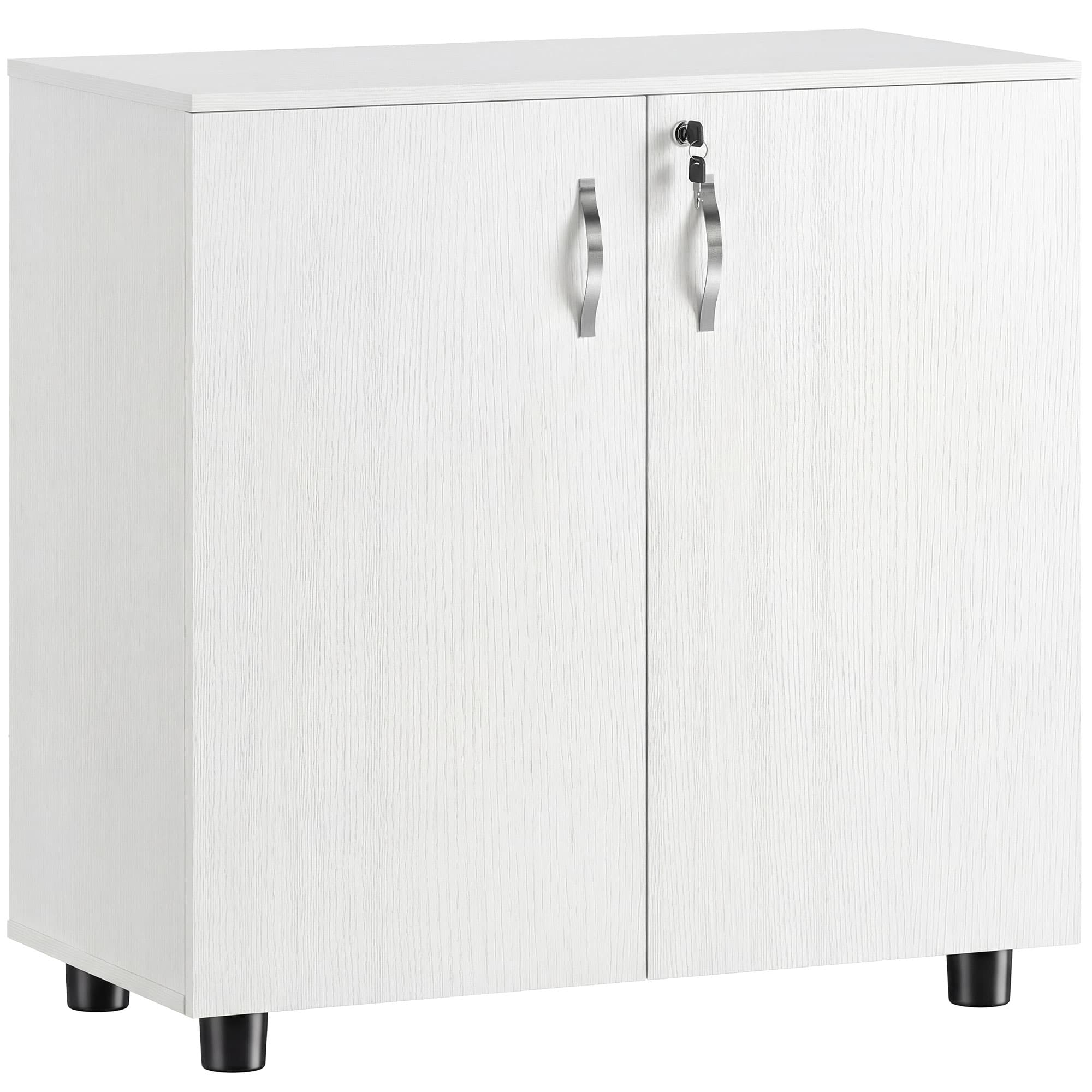 Vinsetto 2-Tier Locking Office Storage Cabinet File Organisation w/ Feet Melamine Coating Aluminium Handles 2 Keys Stylish White | Aosom UK