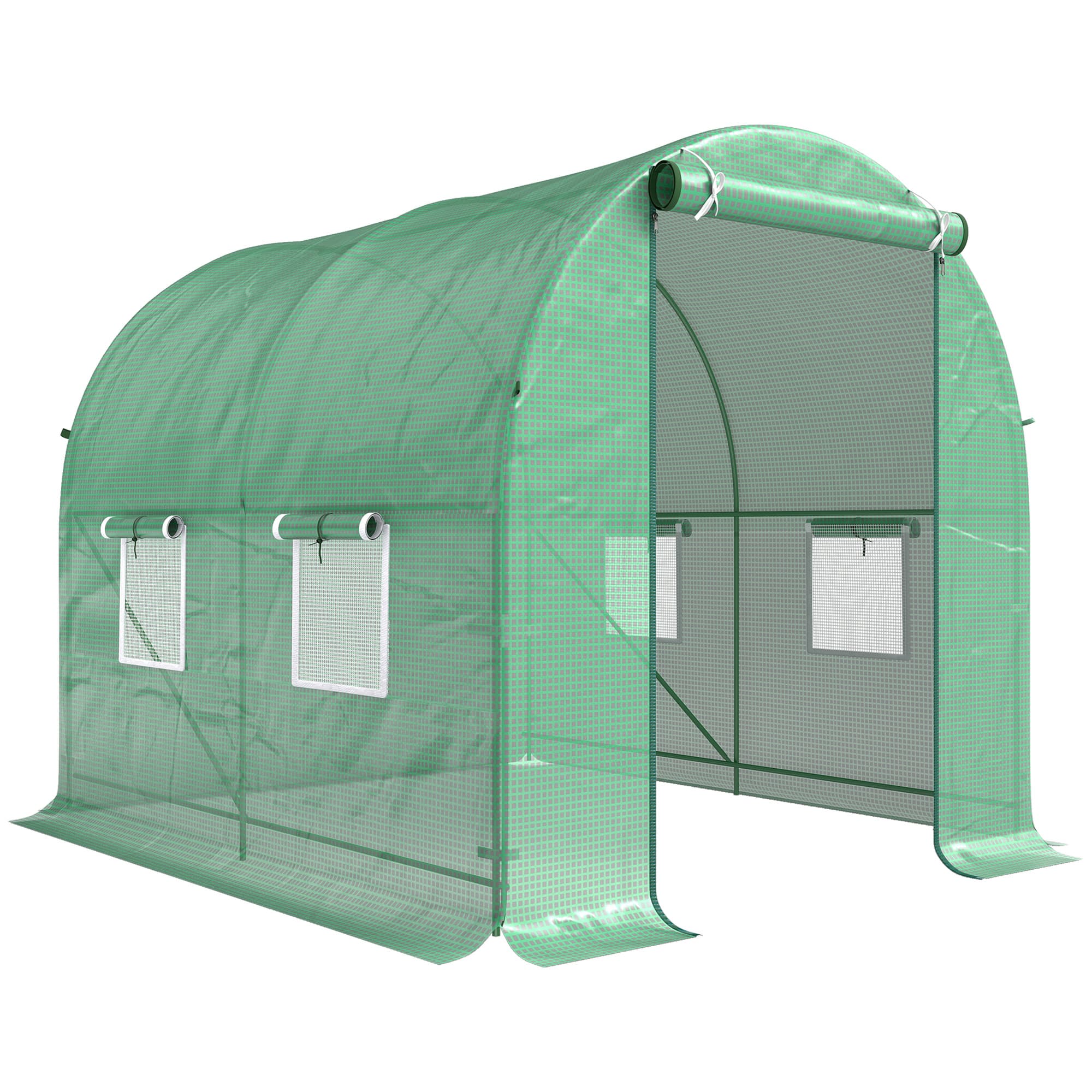 Outsunny Walk-In Greenhouse Reinforced Polytunnel Greenhouse Garden Plants Grow Waterproof Cover Galvanised Base w/ Slide Door, 2.5 x 2 m