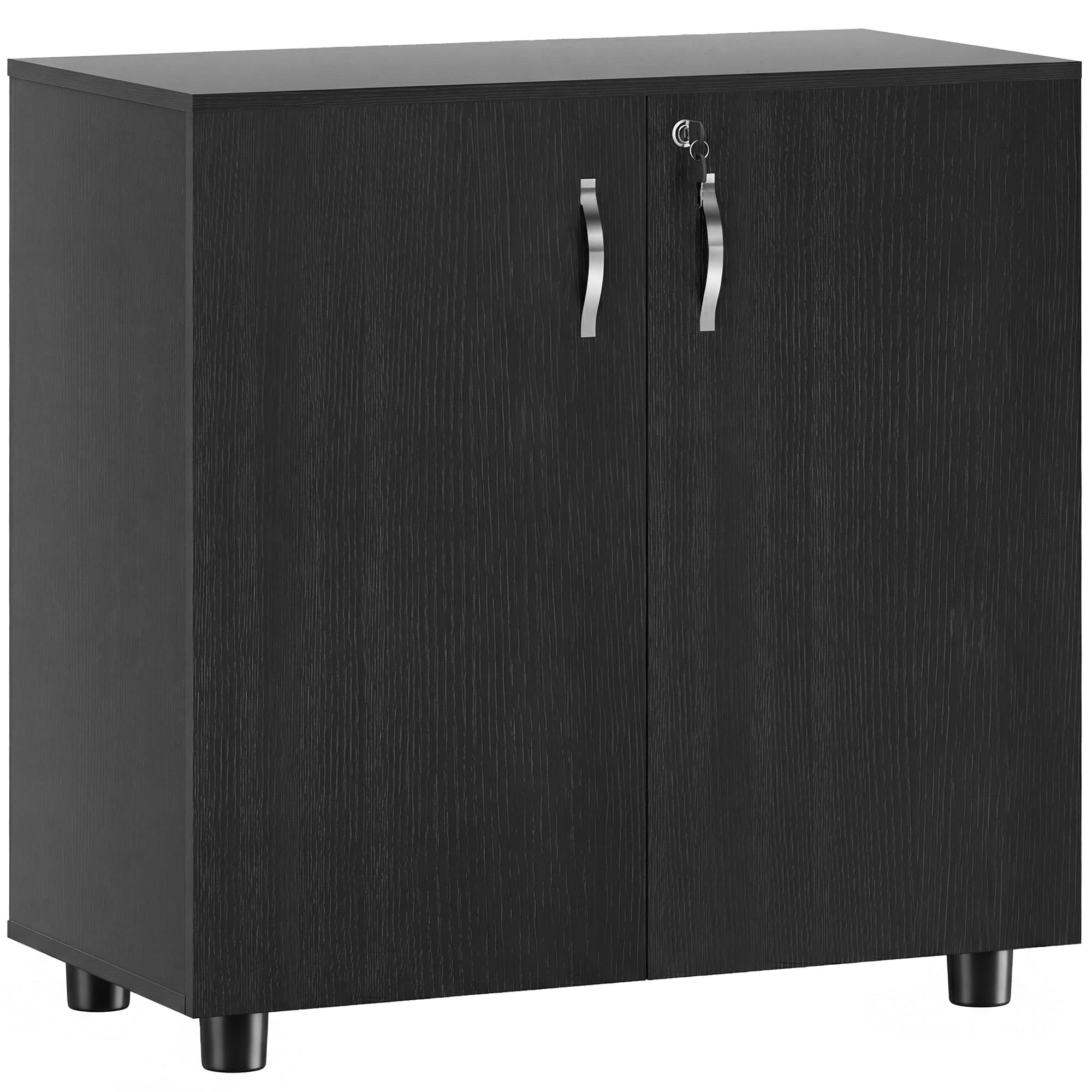 Vinsetto Black Cabinet Lockable File Cabinet with 2-Tier & Anti-Slip Feet, Storage for Office Equipment, 80 x 80 x 40cm | Aosom UK