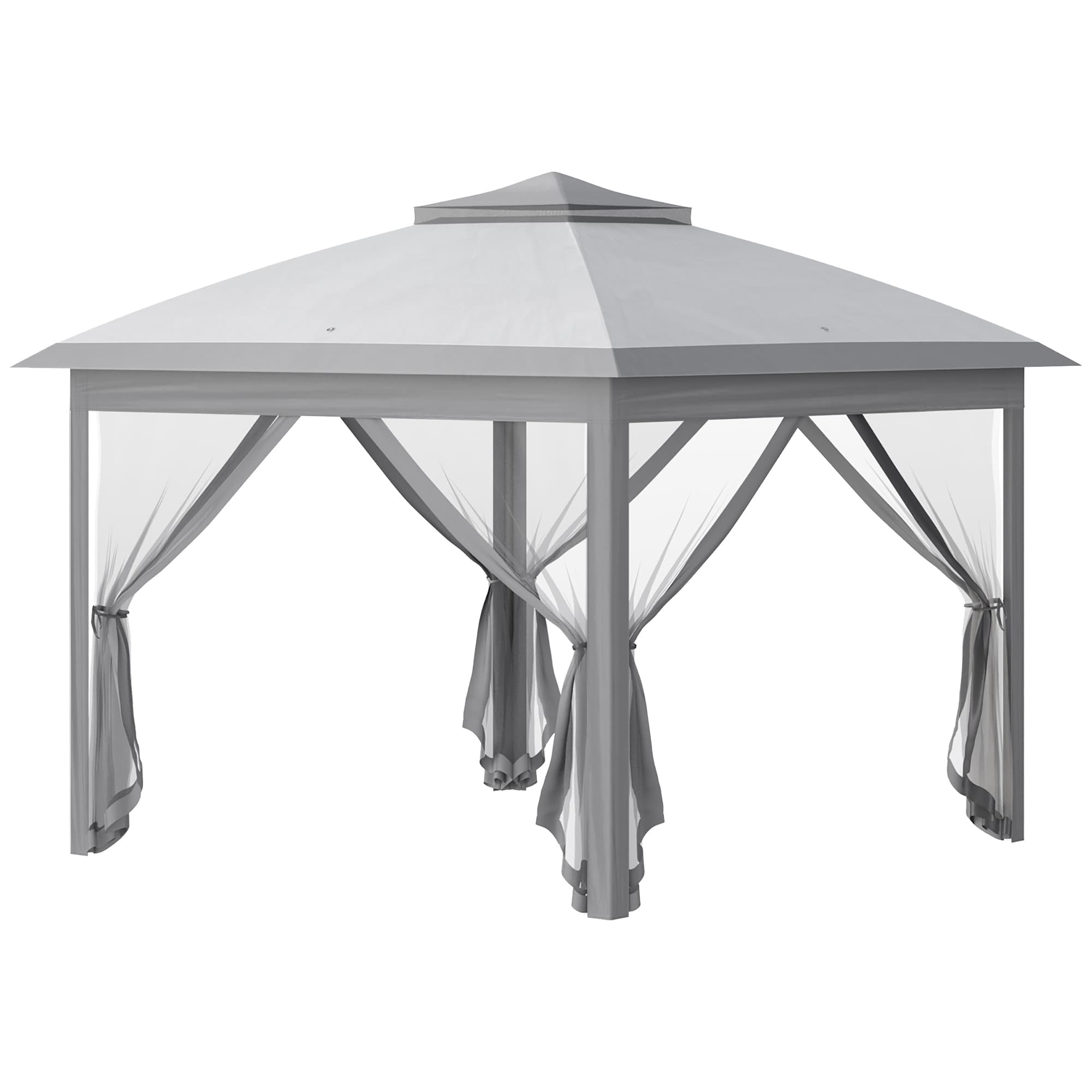 Outsunny 3.3 x 3.3m Pop Up Gazebo, Waterproof Outdoor Canopy with Double Roof, Zipped Mesh Sidewalls & Carry Bag, Portable Patio Tent for Outdoor Parties, Beige | Aosom UK