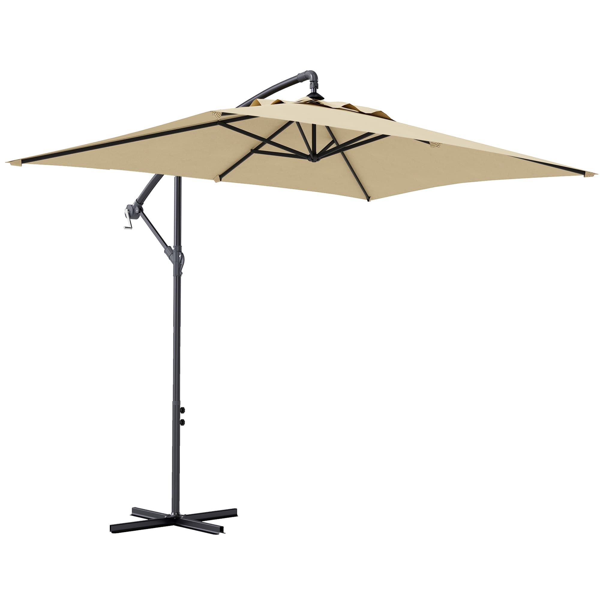 Outsunny Waterproof Cantilever Parasol w/ Cross Base, Banana Umbrella w/ Crank Handle, 6 Ribs, 3x2m, Rectangular, Hanging Patio Shade | Aosom UK