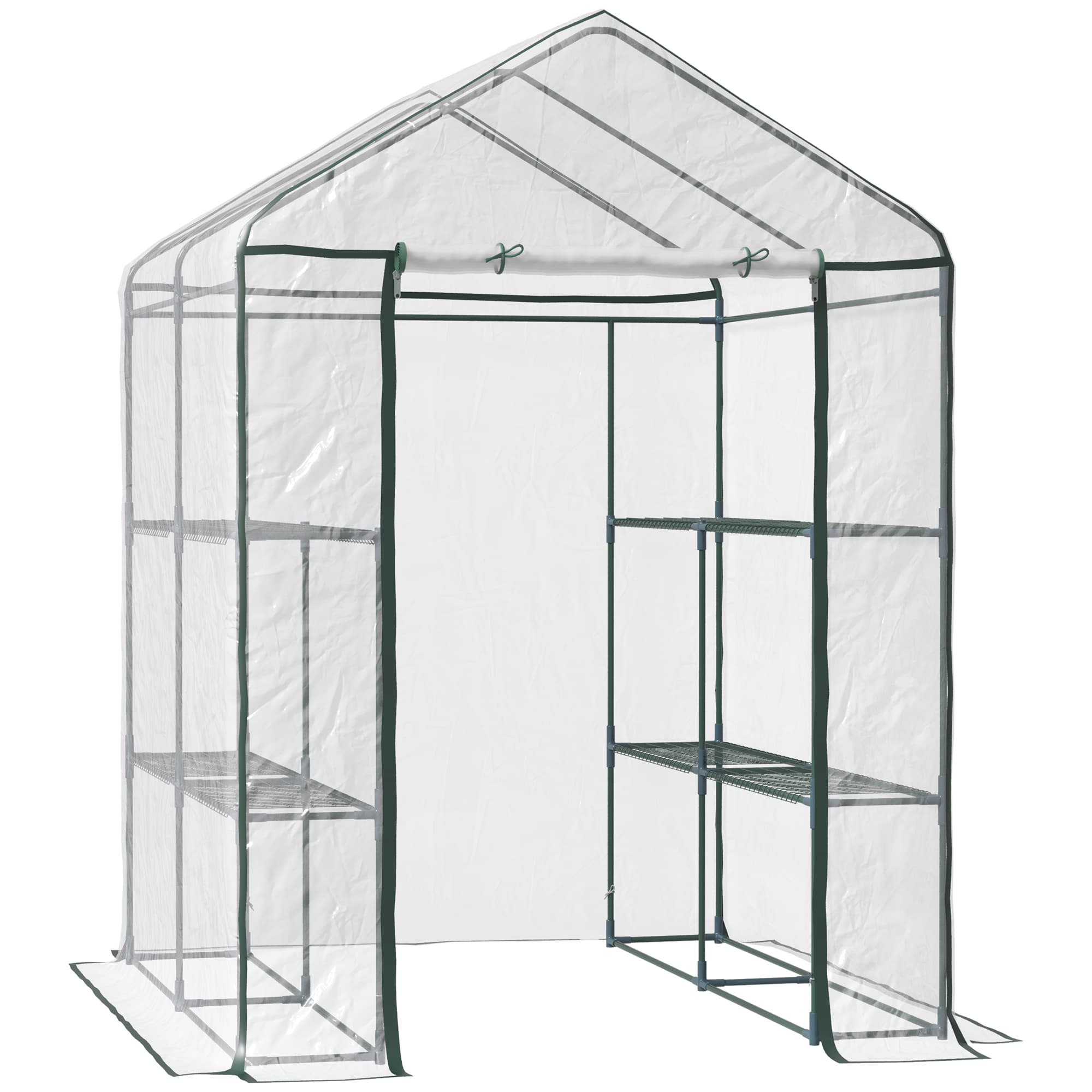 Outsunny 143 x 143 x 195 cm Walk-In Greenhouse 3 Tiers Portable Grow House w/ 8 Shelves, Metal Frame, PVC Film, Transparent