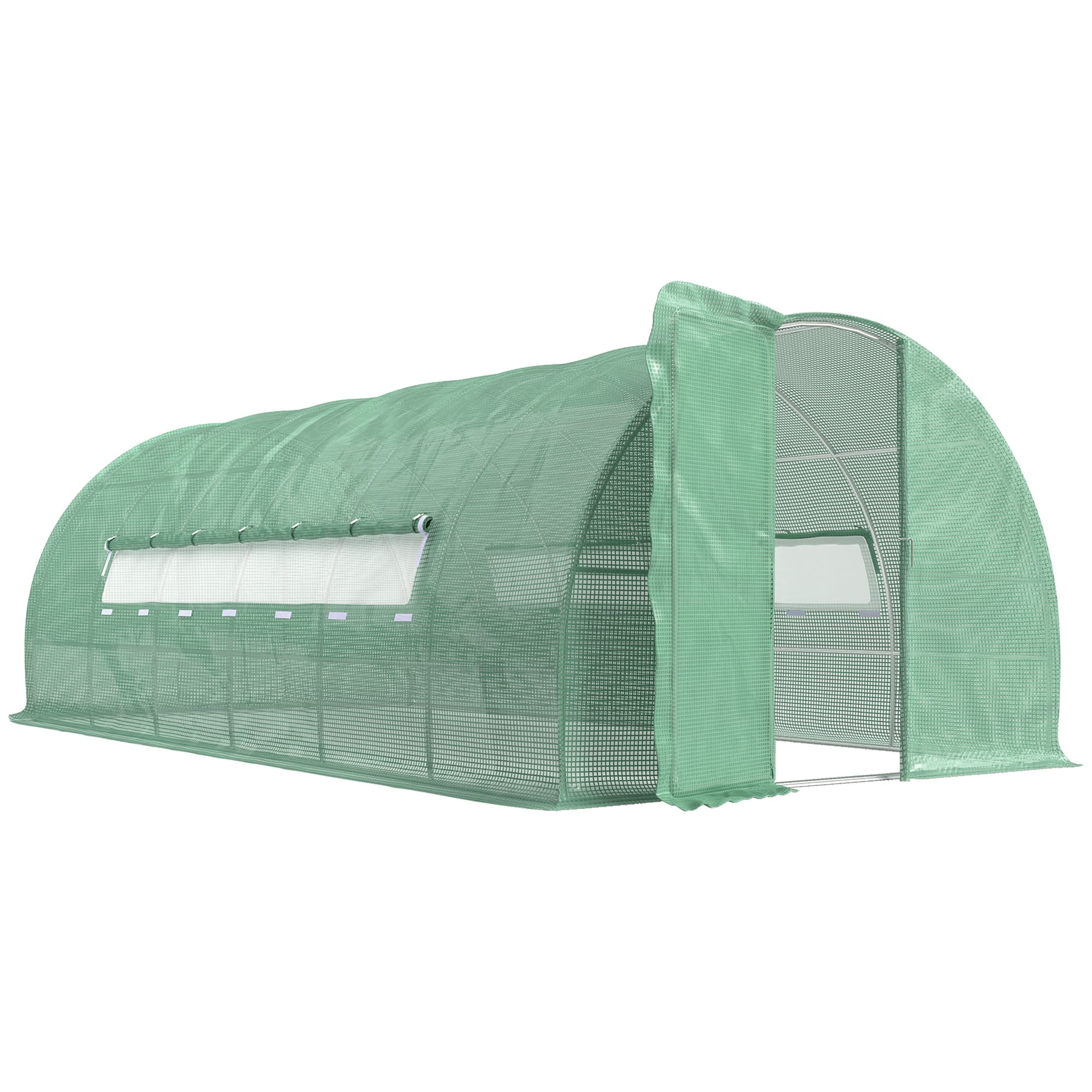 Outsunny Polytunnel Greenhouse with Metal Hinged Door, 25mm Diameter Galvanised Steel Frame & Mesh Windows (3 x 6M) | Aosom UK