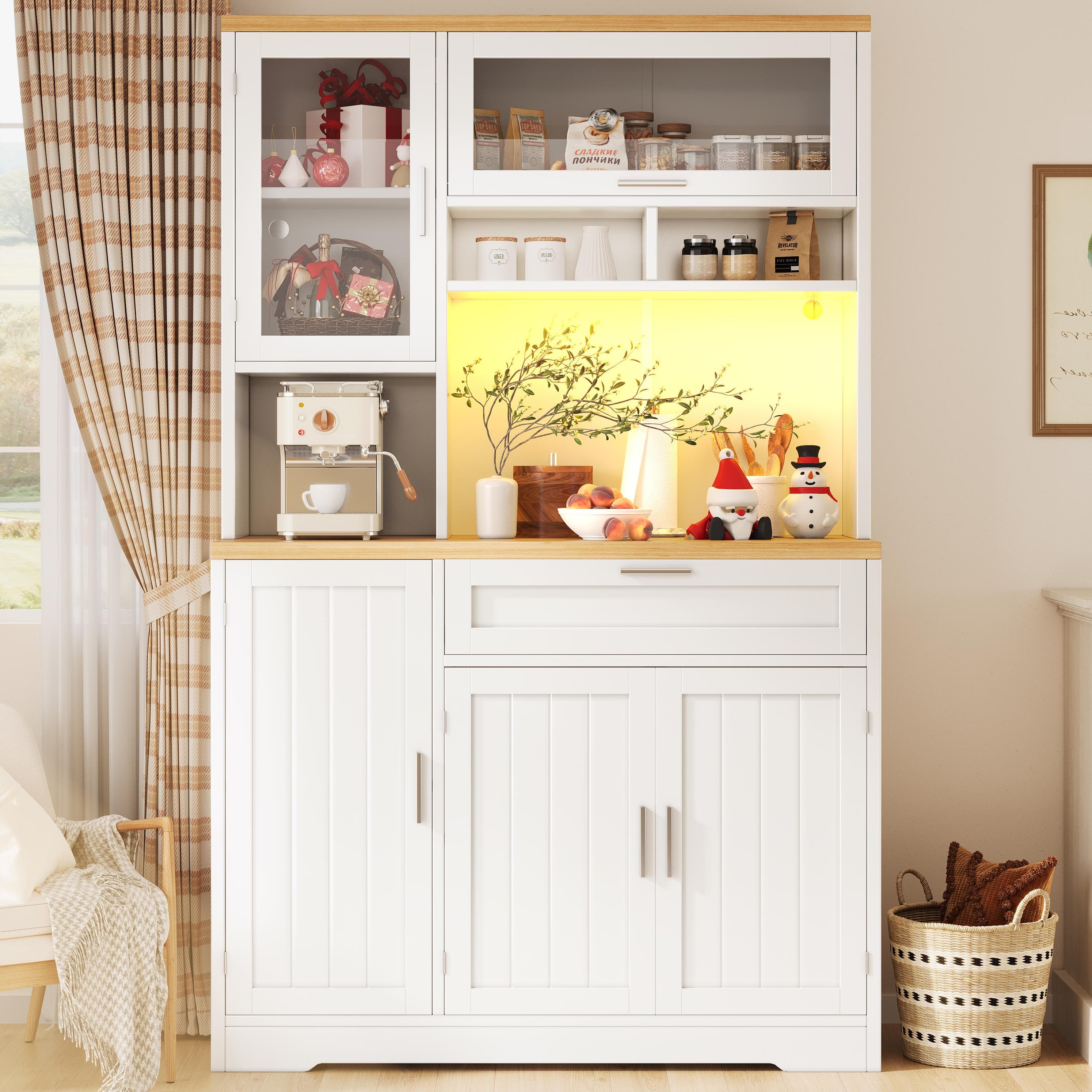 Tall Display Cabinet with 3-Door Storage and Large Worktop, Versatile Sideboard for Kitchen and Living Area, 104L x 40W x 180H cm, White | Aosom UK