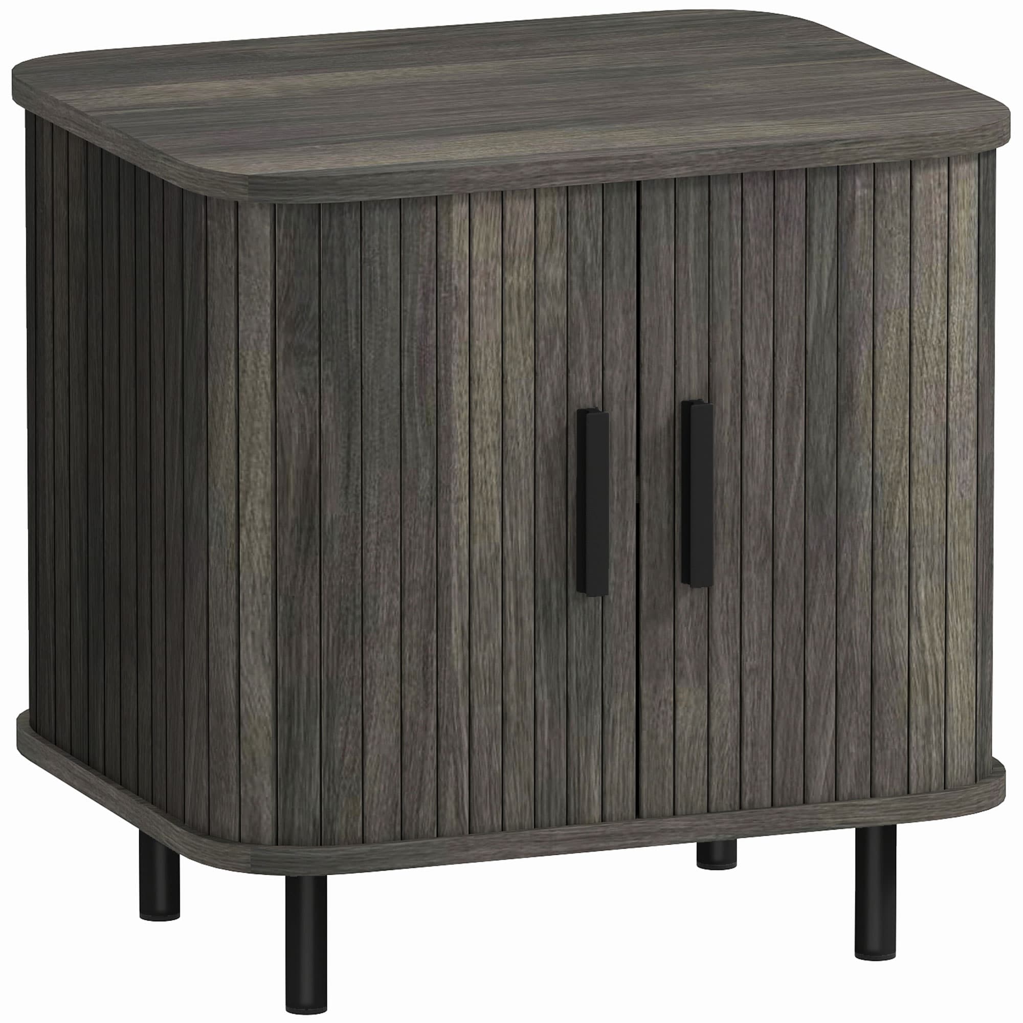 HOMCOM Bedside Table, Nordic Side Table with Roller Shutter Style Sliding Doors and Metal Legs for Bedroom, Living Room, Grey