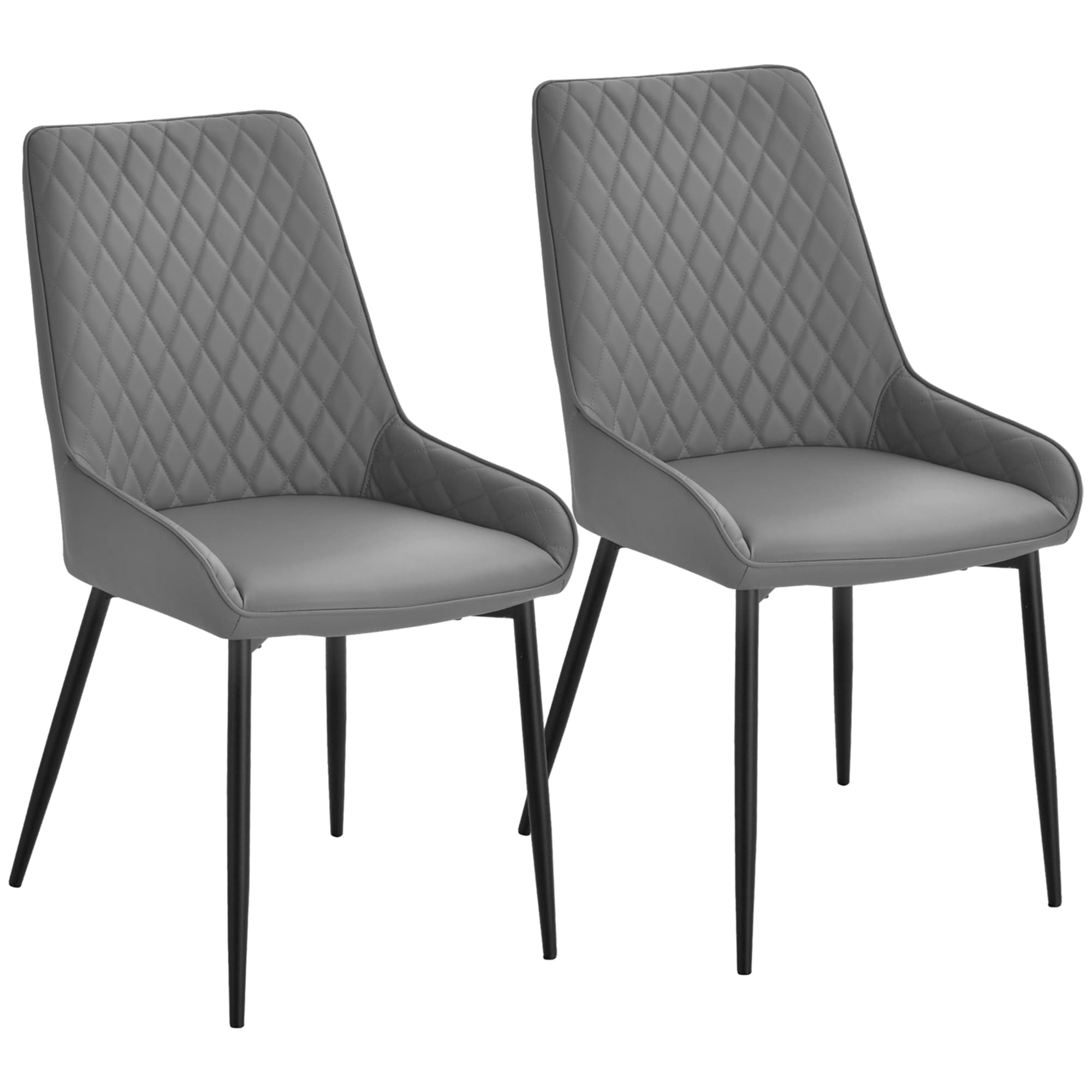 HOMCOM Set of 2 Leather Dining Chairs with Metal Frame, 4 Legs Foot Caps, High Back, Home Seating, Modern Stylish, Grey | Aosom UK