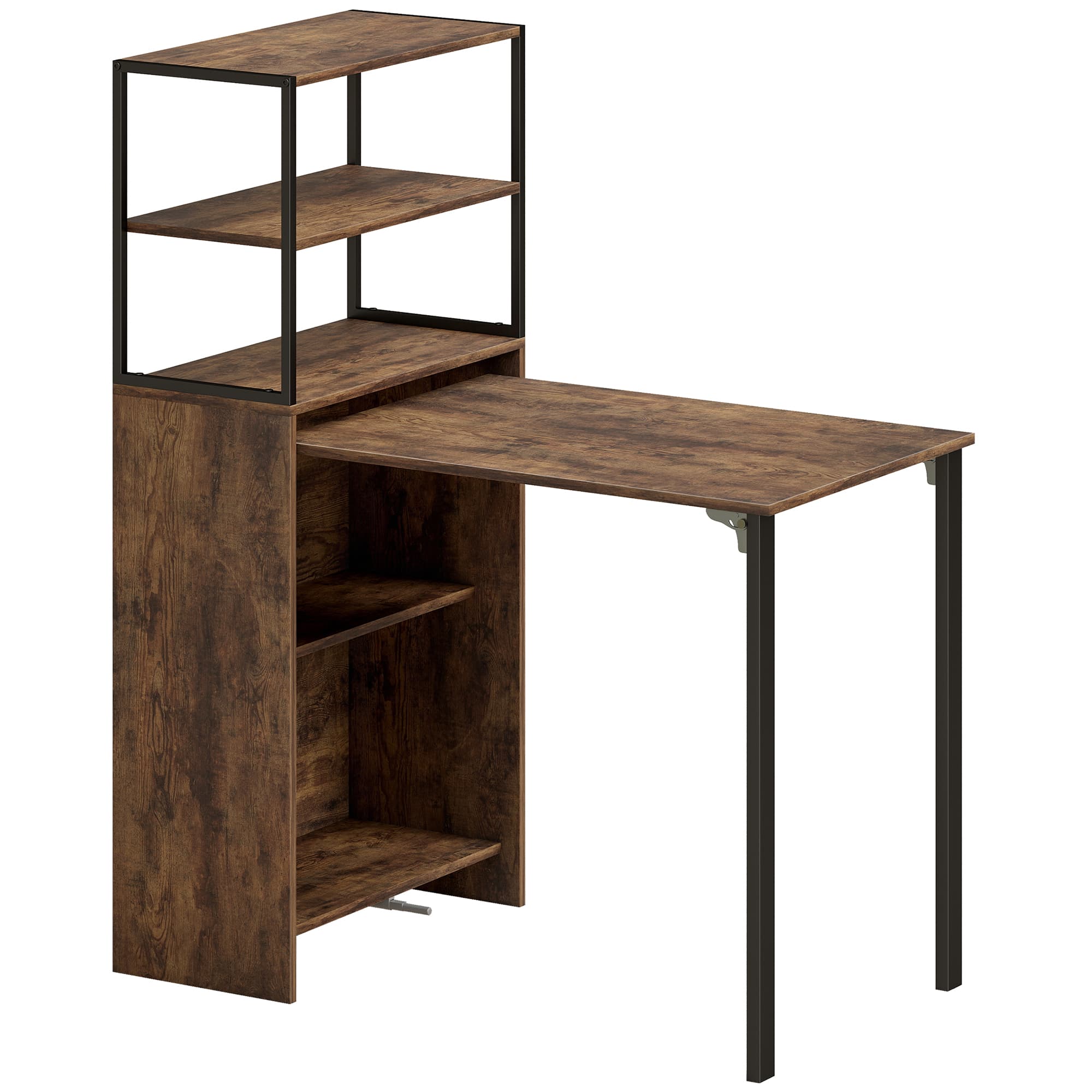 HOMCOM Folding Shelf and Work Table - Brown/Black