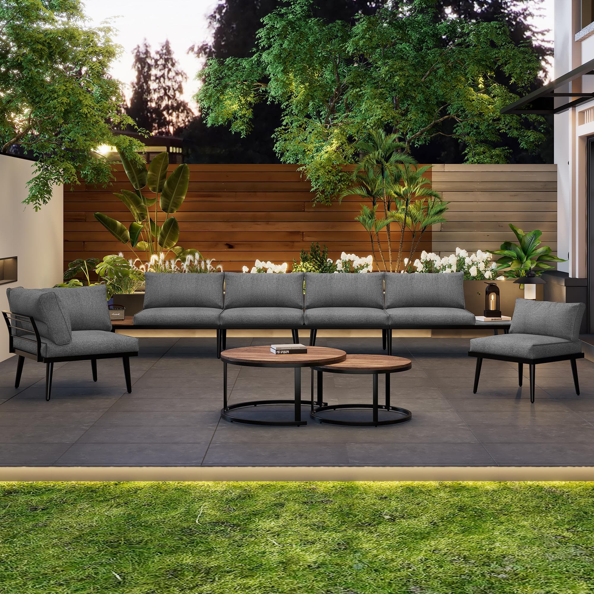 Modular Garden Sofa Set with Washable Zip-Off Cushion Covers, Versatile Garden Lounge Set for Patio, 160L × 64W × 75H cm, Gray | Aosom UK