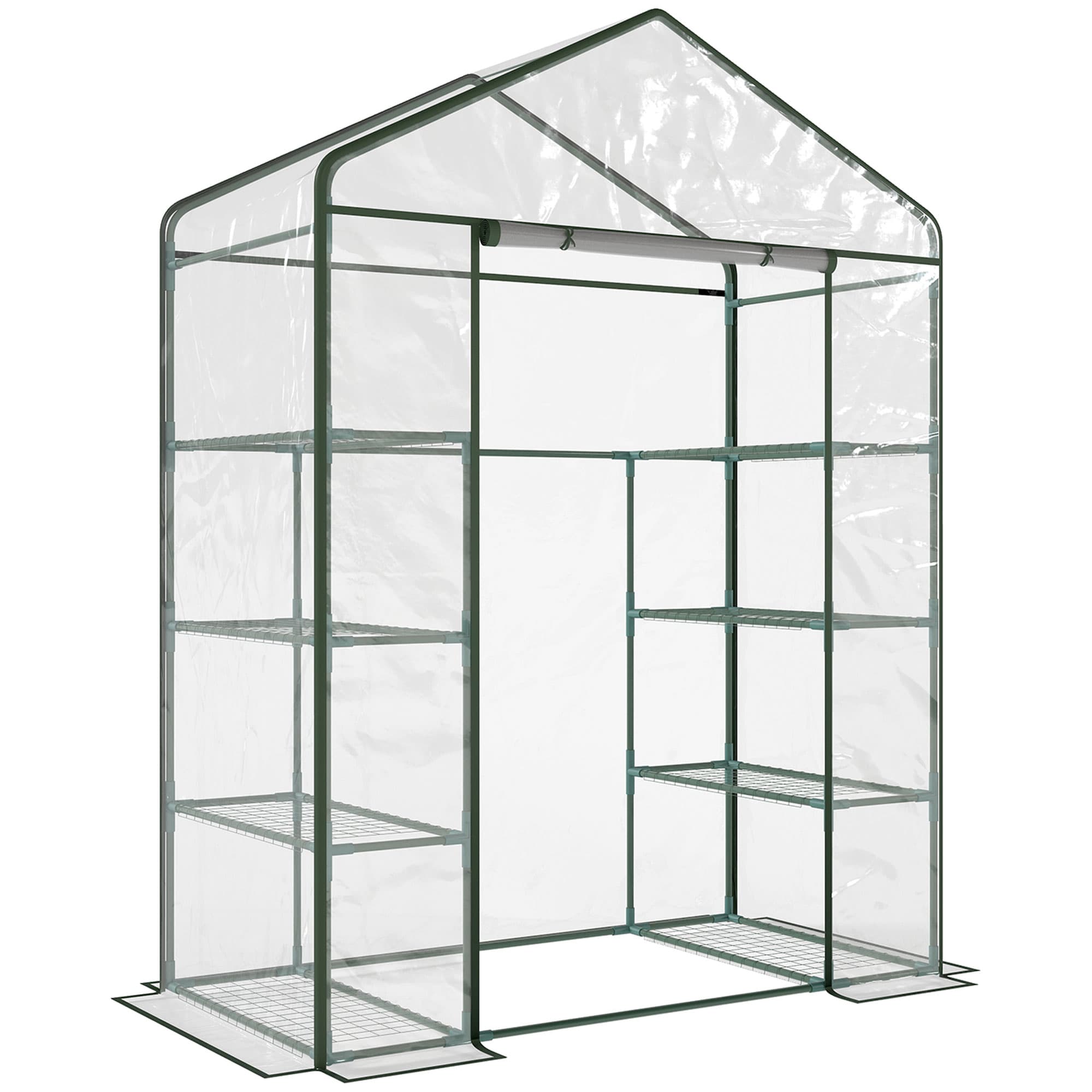 Outsunny 4 Tiers 8 Shelves Metal Frame Walk in Portable Greenhouse Transparent 143 L x 73W x 195H cm