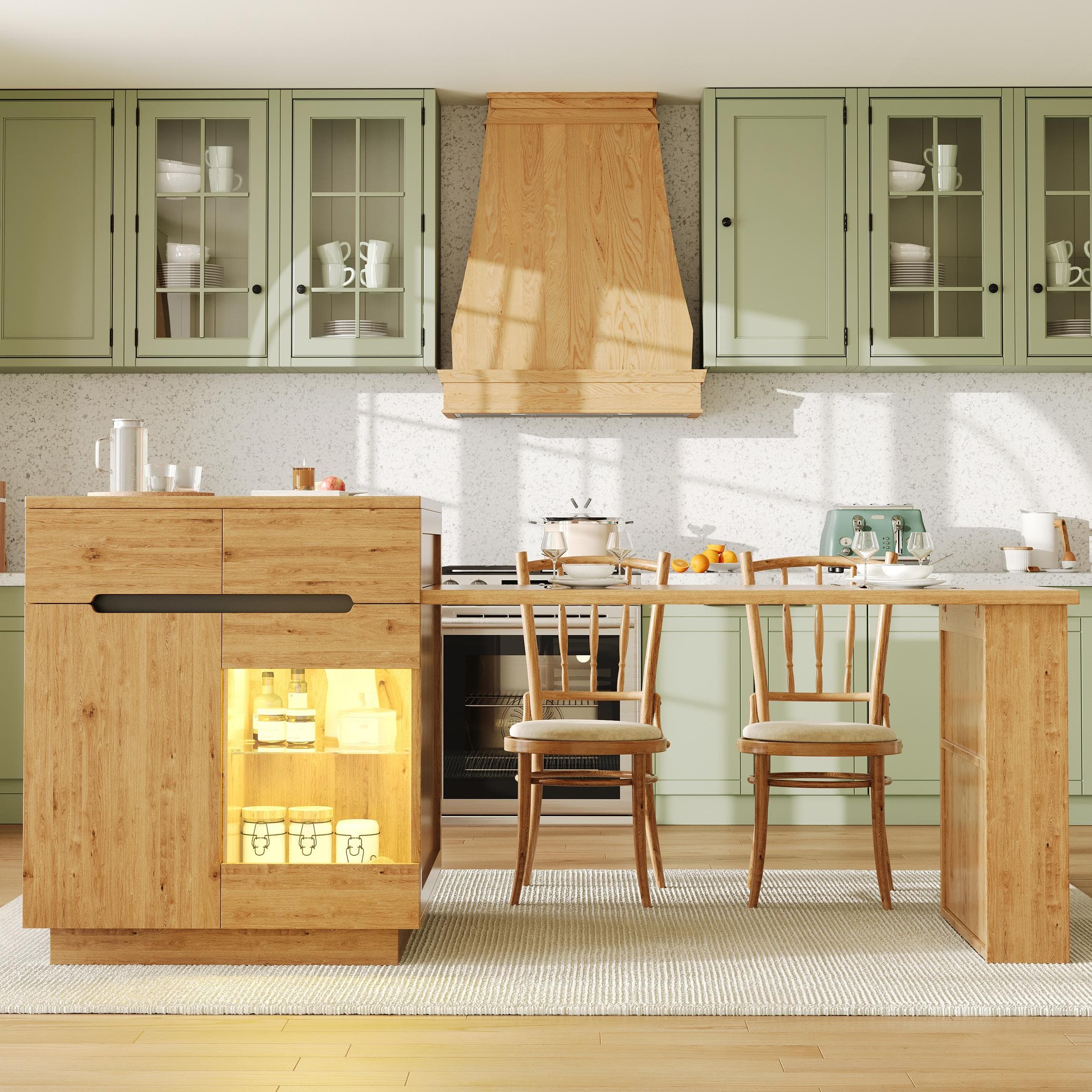 Versatile Kitchen Island with Extendable Table and 2 Drawers, Stylish Storage Cabinet for Dining Areas, 122-195L x 70W x 93.5H cm, Wood | Aosom UK