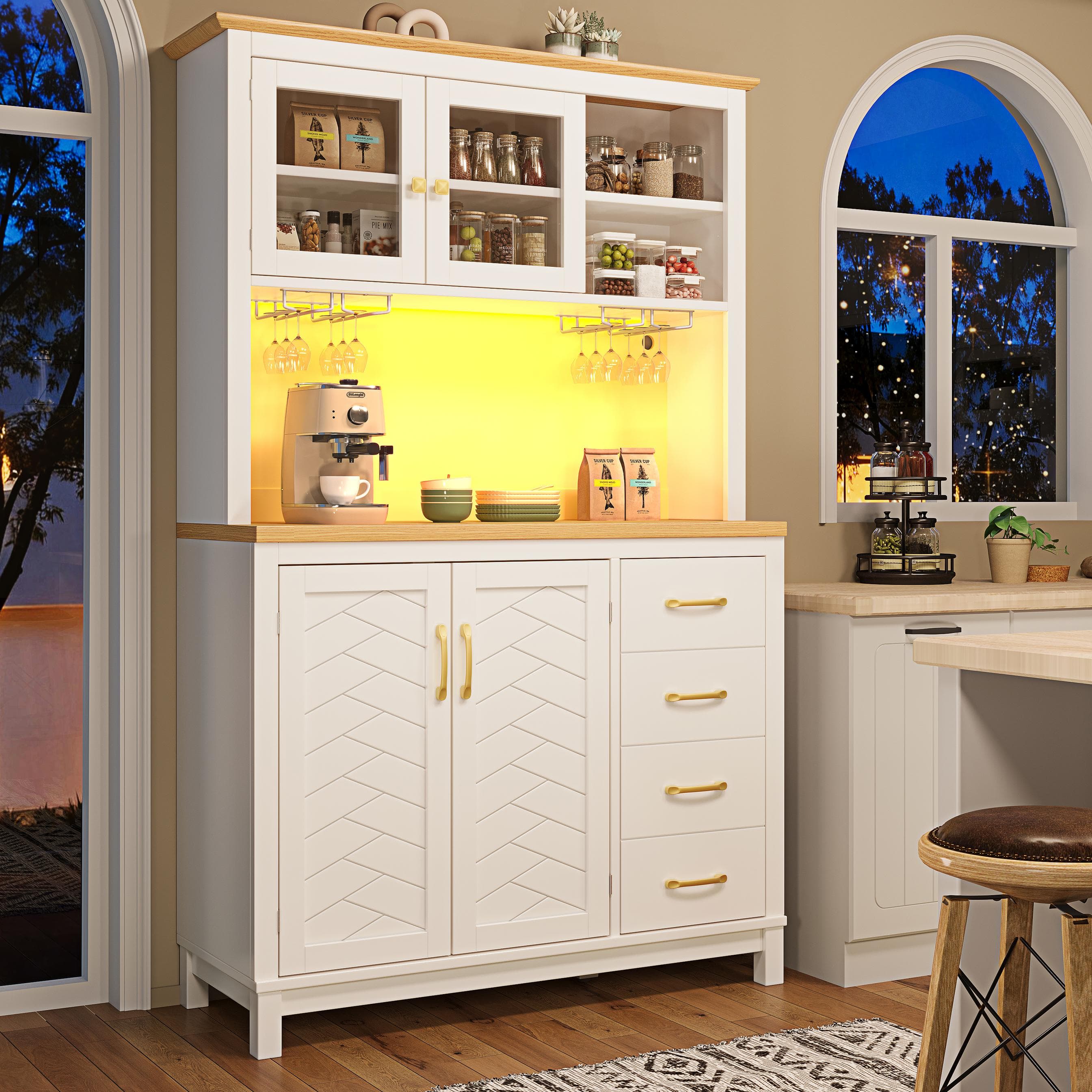 Stylish Sideboard with App-Controlled Built-In LED Light Strip, Practical Cabinet for Kitchen & Living Area, 105.5L x 40W x 180H cm, White | Aosom UK