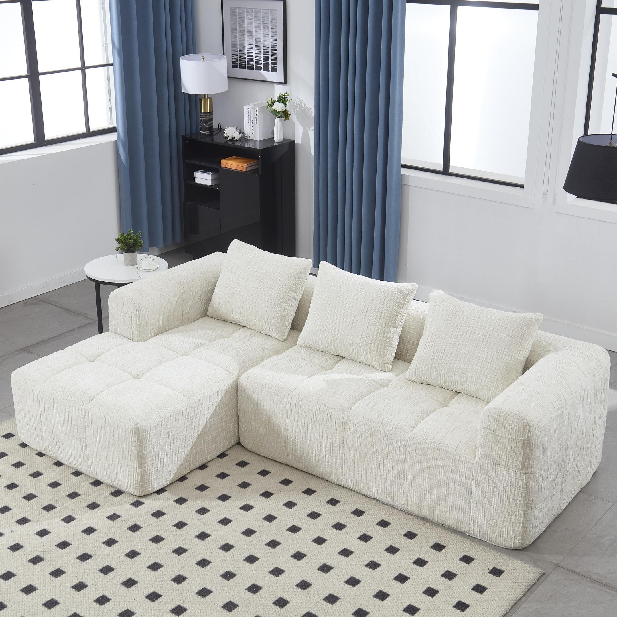 Modular L-Shaped Sofa with Deep Seating and Sleeper Function, Upholstered Lounge Couch for Living Area, 250L x 158W x 60H cm, Beige | Aosom UK
