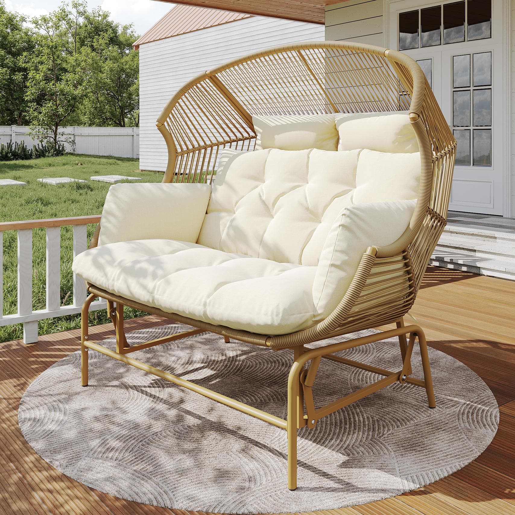 Elegant Garden Rocking Chair with Smooth Motion, Comfortable Hanging Chair with Thick Cushions, 145L x 85W x 143H cm, Beige | Aosom UK