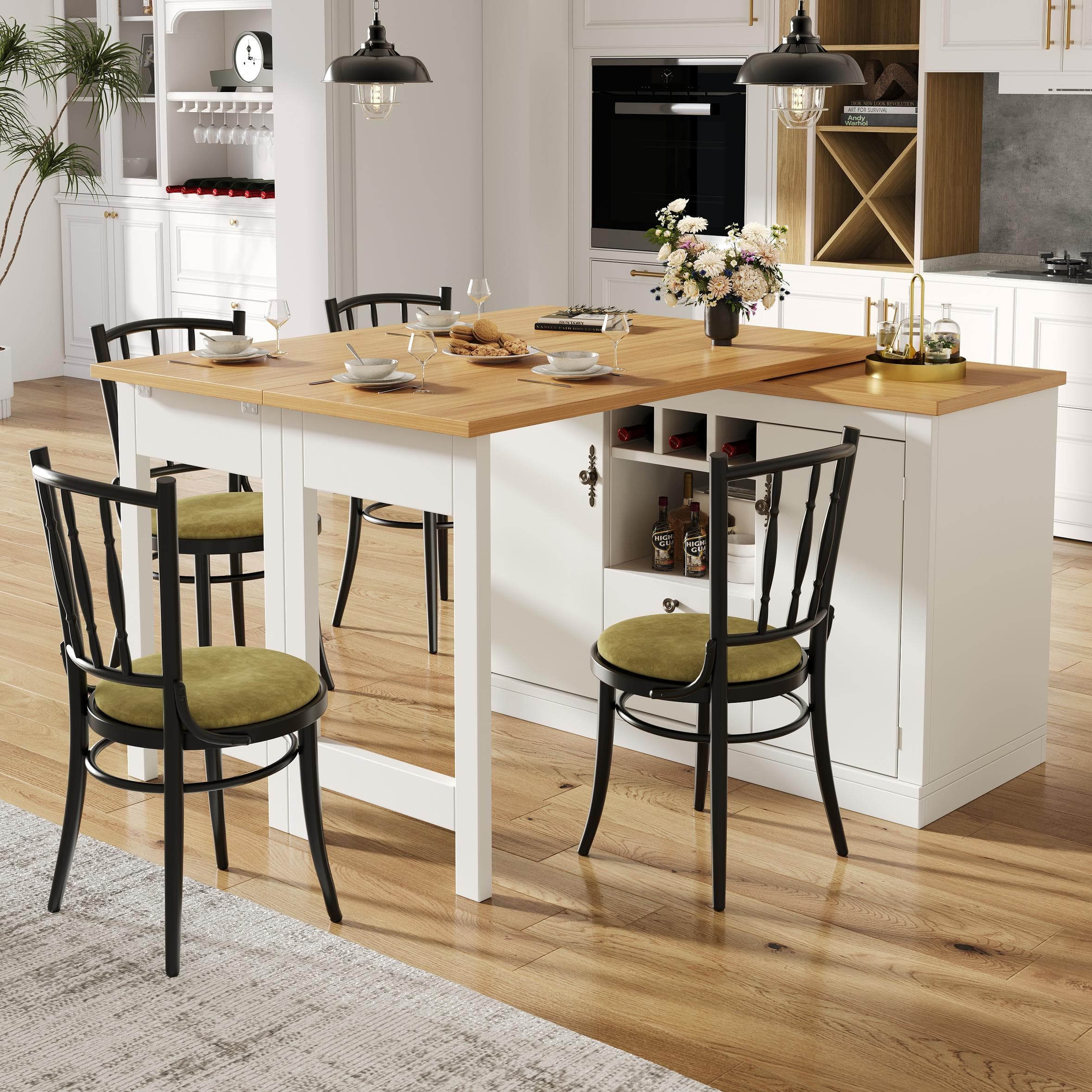 Extendable Bar Table with Smart Pull-Out System, Multifunctional Sideboard with Adjustable Compartments, 120-180L x 40W x 76H cm, White | Aosom UK