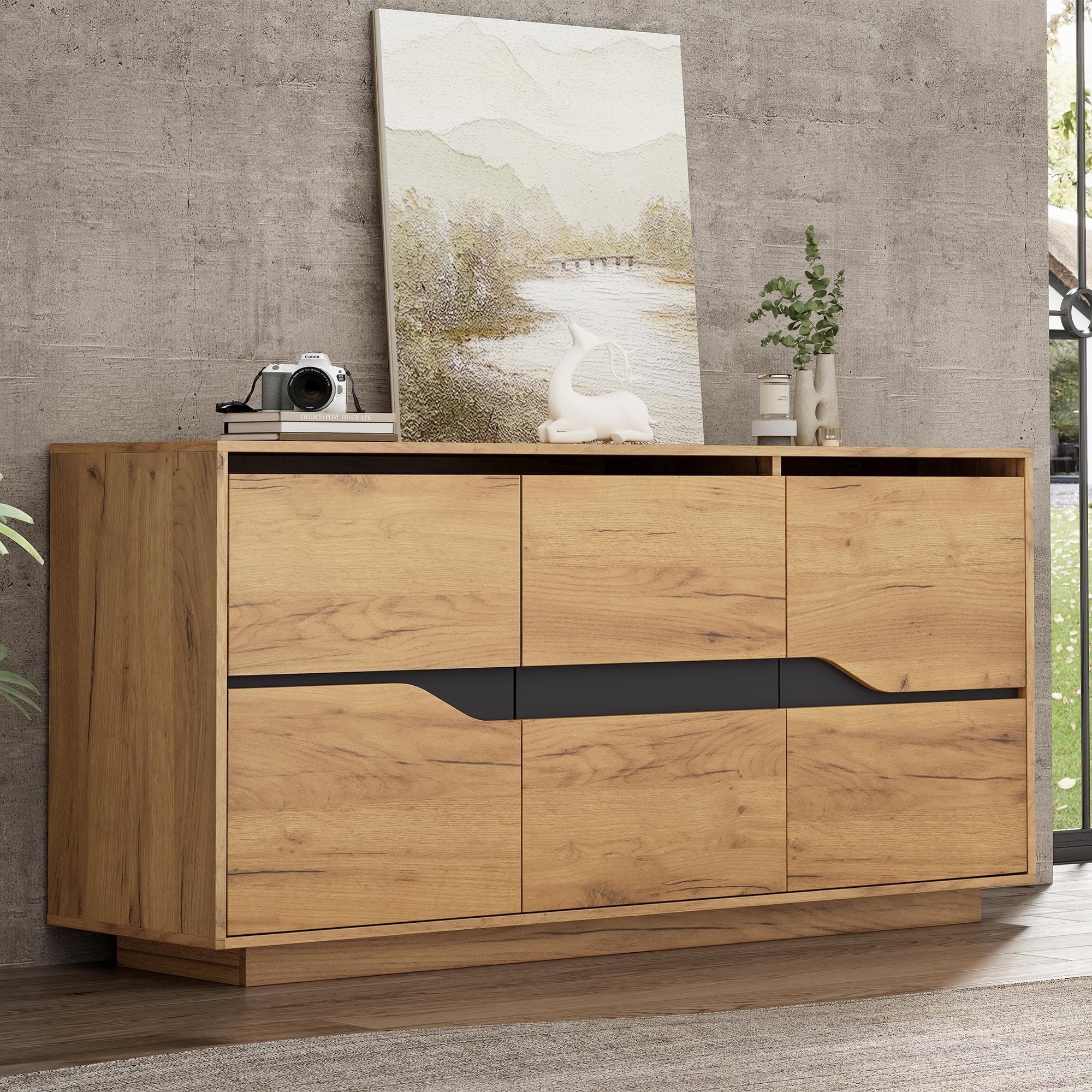 Modern Storage Cabinet with Soft-Close Hinges & Adjustable Shelves, Multifunctional Sideboard for Living Areas, 140L x 40W x 70H cm, Wood | Aosom UK