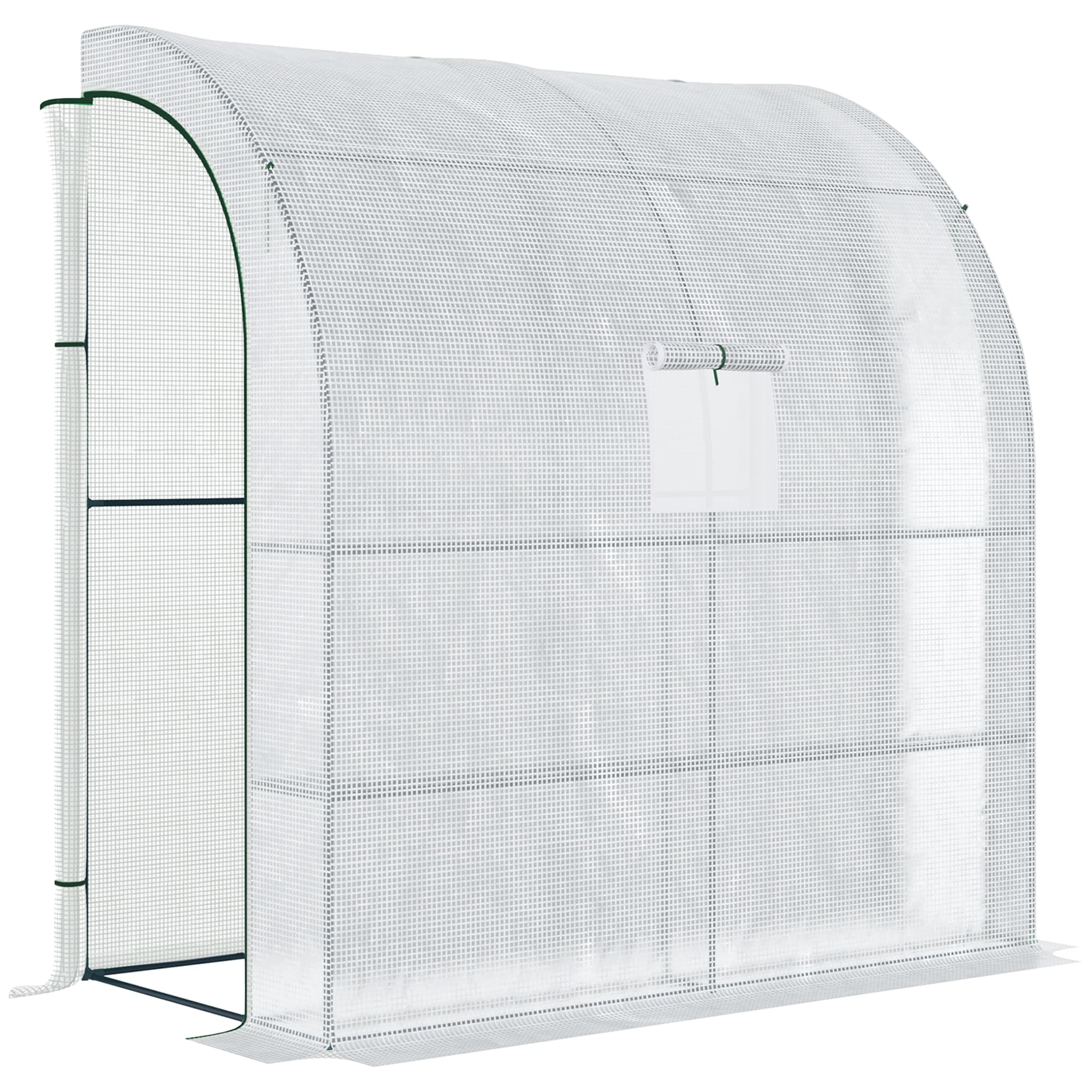 Outsunny Walk-In Lean to Polytunnel Greenhouse with Windows and Doors 2 Tiers 4 Wired Shelves 200L x 100W x 215Hcm White | Aosom UK