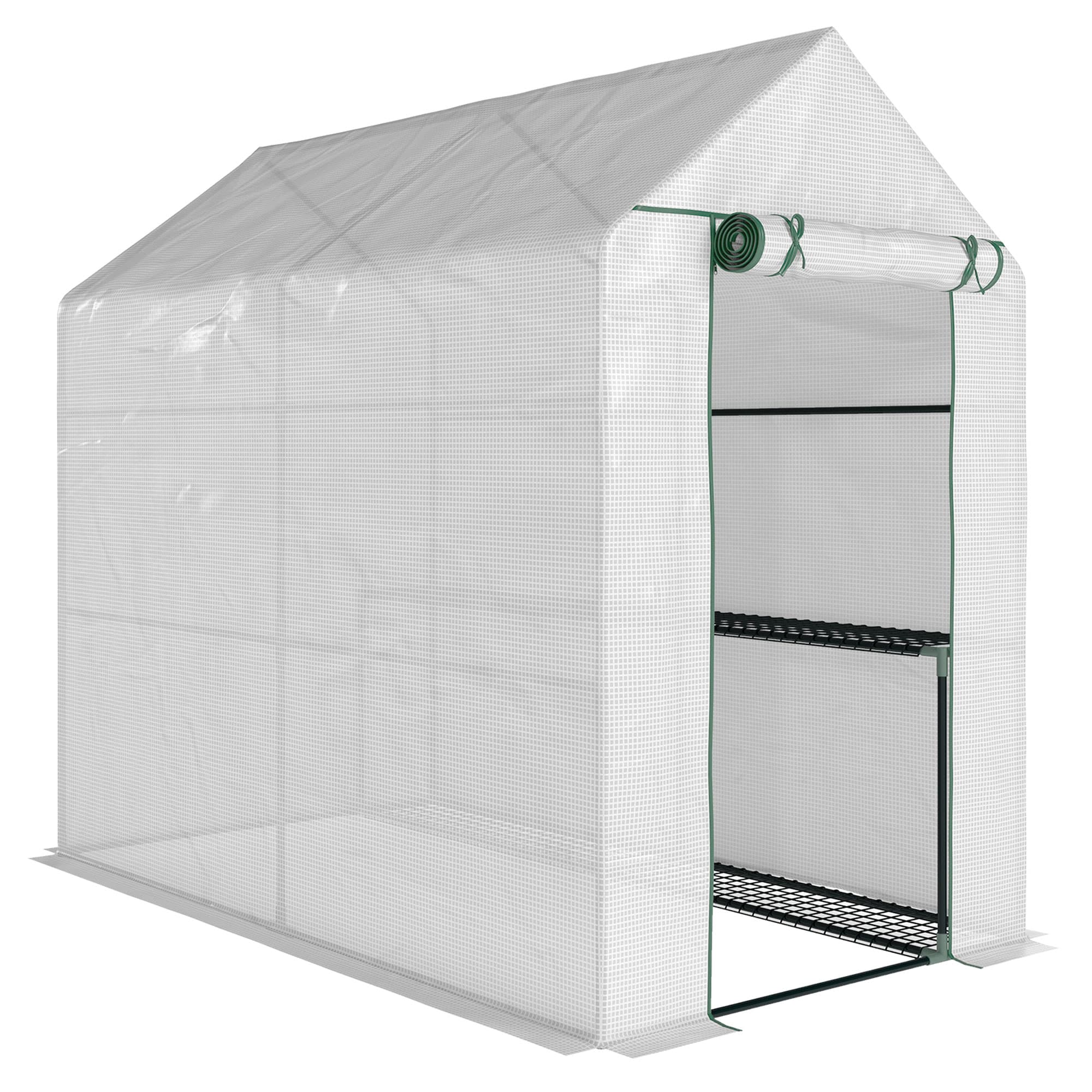 Outsunny Walk in Garden Greenhouse with Shelves Polytunnel Steeple Grow House 186L x 120W 190Hcm White | Aosom UK