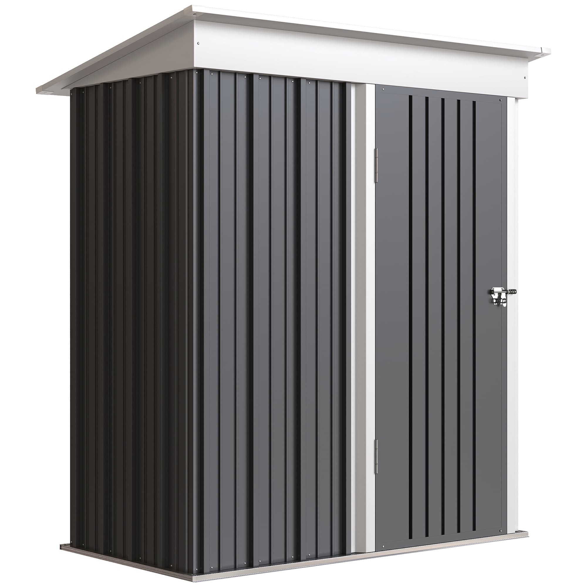 Outsunny Small Metal Storage Sheds, Lean-to Shed for Motor Bike, with Adjustable Shelf, Lock and Gloves, 5x6, Outdoor, Dark Grey | Aosom UK