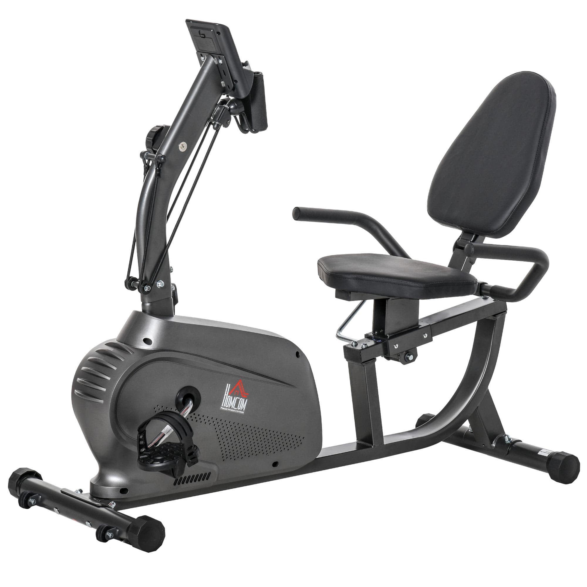 HOMCOM Recumbent Exercise Bike with Magnetic Resistance Adjustable Seat Indoor Cardio Bike with Pad Holder, LCD Monitor, Black | Aosom UK