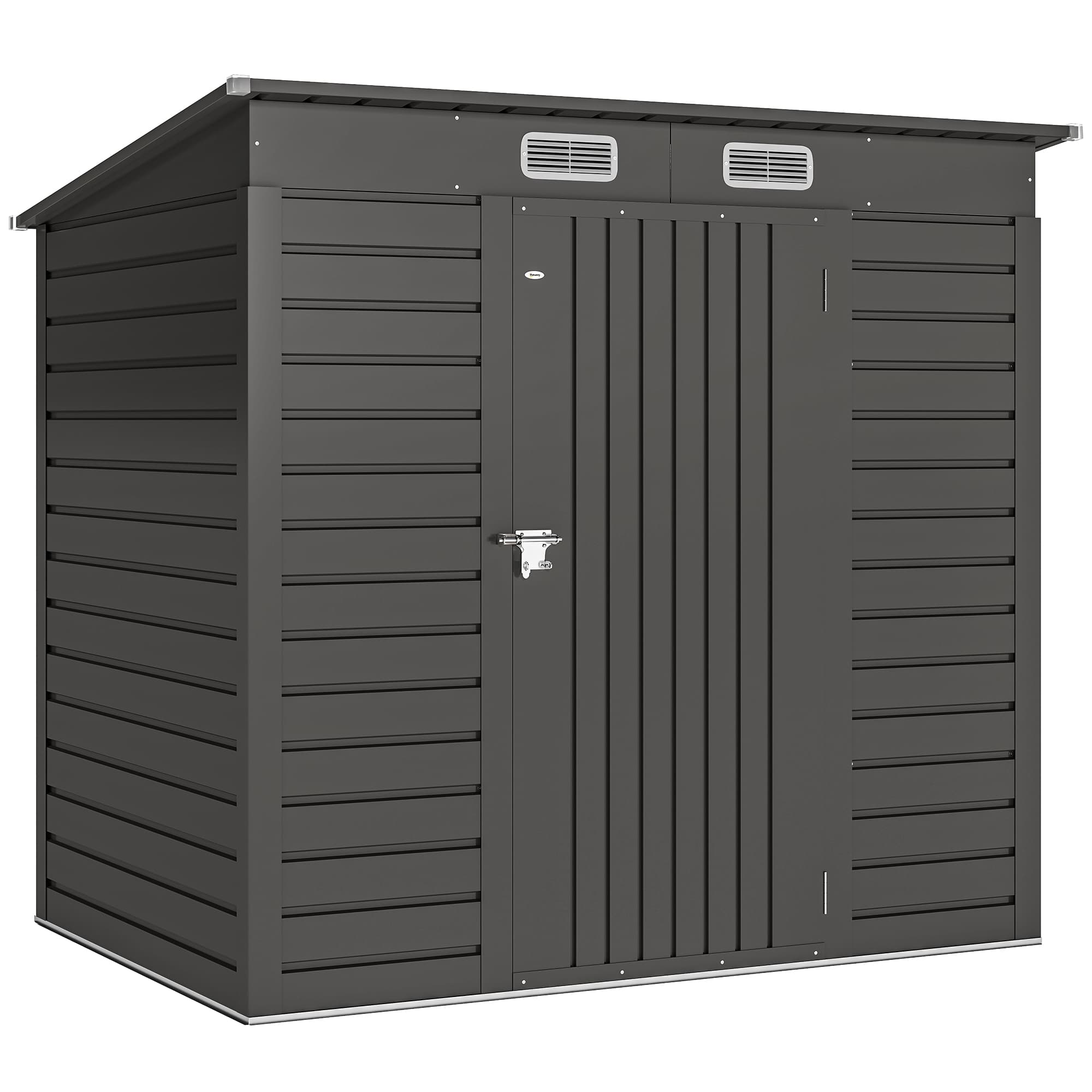 Outsunny 4 x 6ft Galvanised Metal Garden Shed with Locking Door and 2 Ventilation Slots - Grey