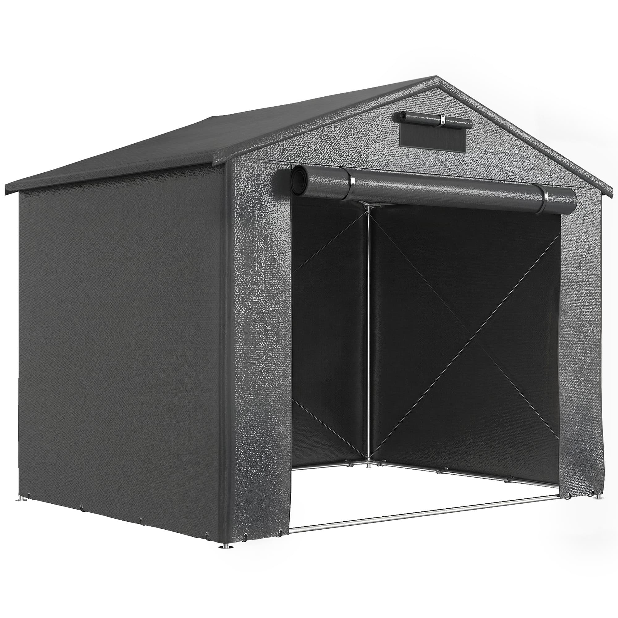 Outsunny 8 x 6 ft Outdoor Garden Storage Shed, Waterproof Bike Tent with Roll-Up Zipper Door