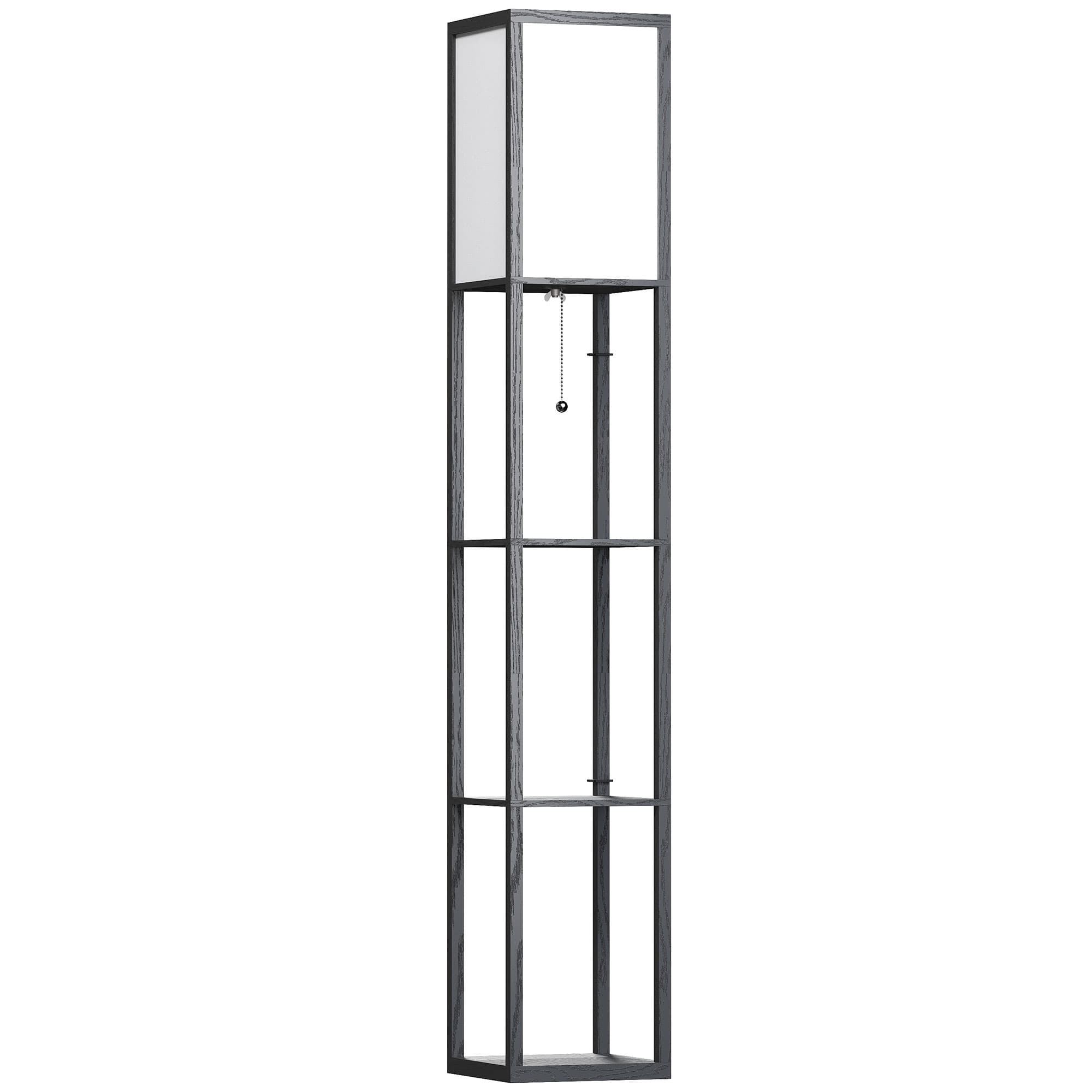 HOMCOM Floor Lamp with Shelves, Modern Floor Standing Lamp with Storage Shelf for Living Room, Reading Standing Lamp, Black | Aosom UK