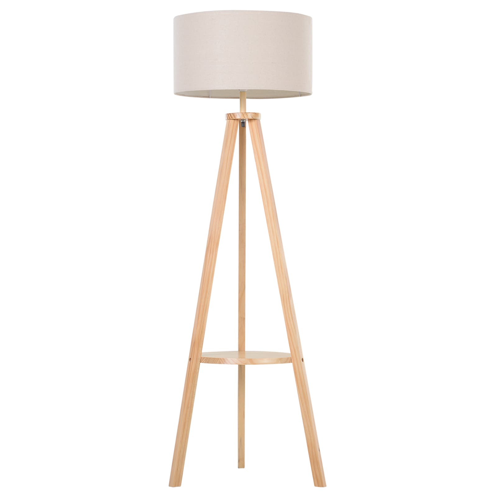 HOMCOM Freestanding Tripod Floor Lamp Bedside Light Reading Light with Storage Shelf Linen Shade for Living Room Bedroom, 154cm, Cream | Aosom UK