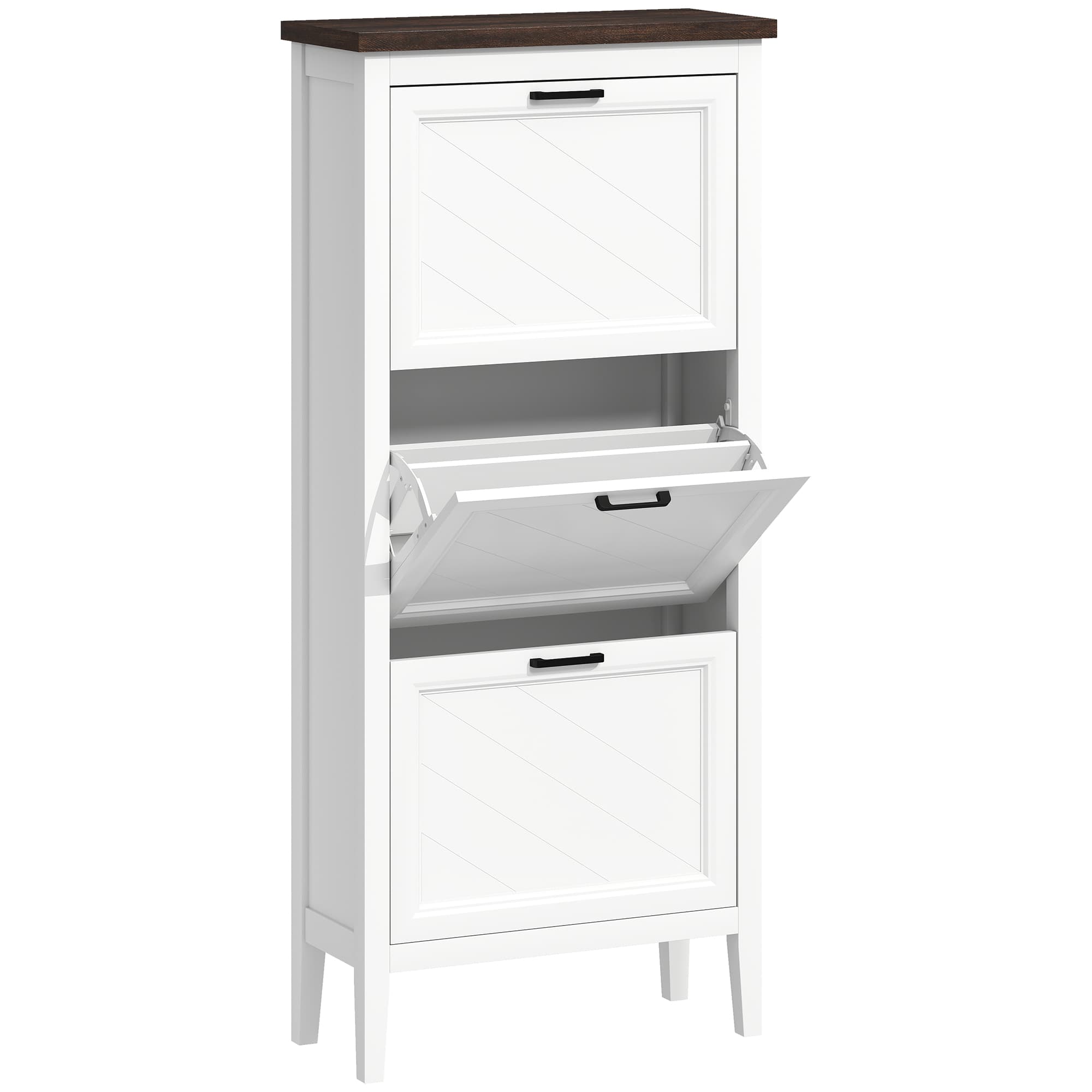 HOMCOM Shoe Cabinet with 3 Flip Drawers, Farmhouse Narrow Shoe Storage Cabinet with Adjustable Shelves, White thumbnail 6