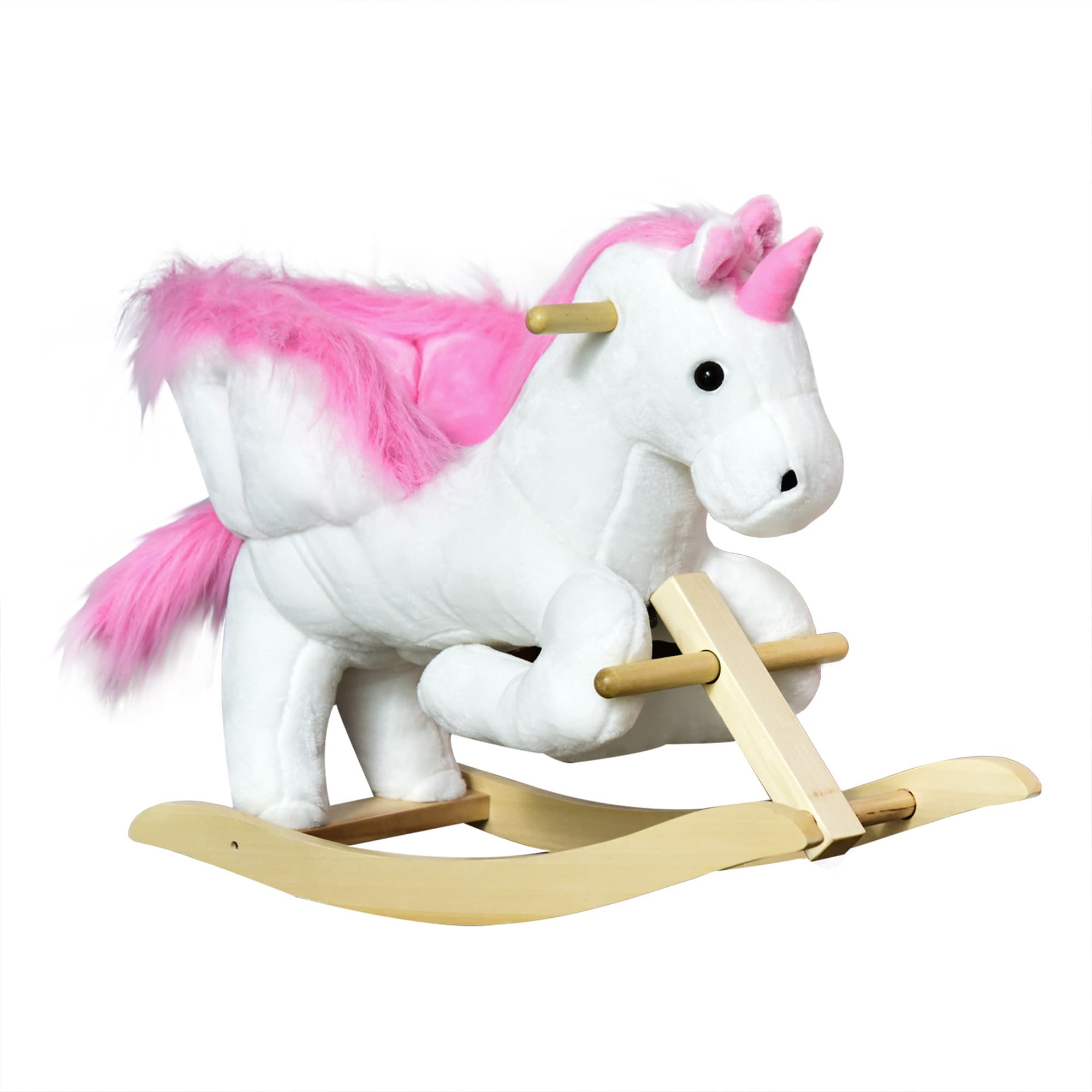 HOMCOM Unicorn Rocking Horse Kids Wooden Ride On Plush Toy w/ Music
