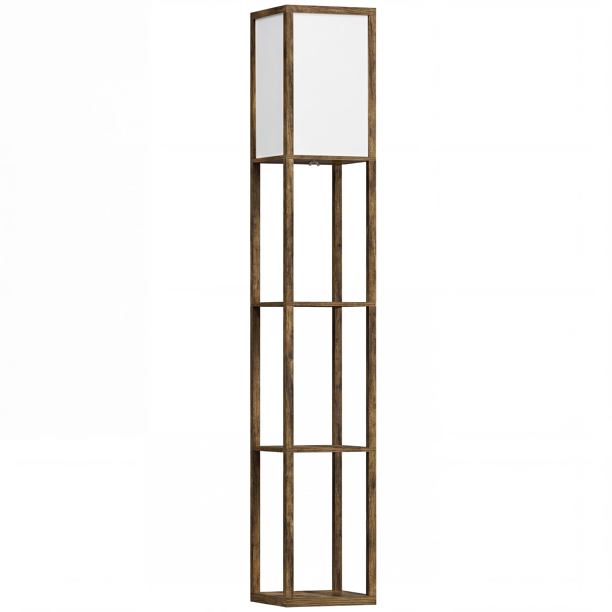 HOMCOM Floor Lamp with Shelves, Floor Light w/ Storage Shelf, Floor Standing Lamp for Living Room, Bedroom, Office, Dorm, Brown | Aosom UK