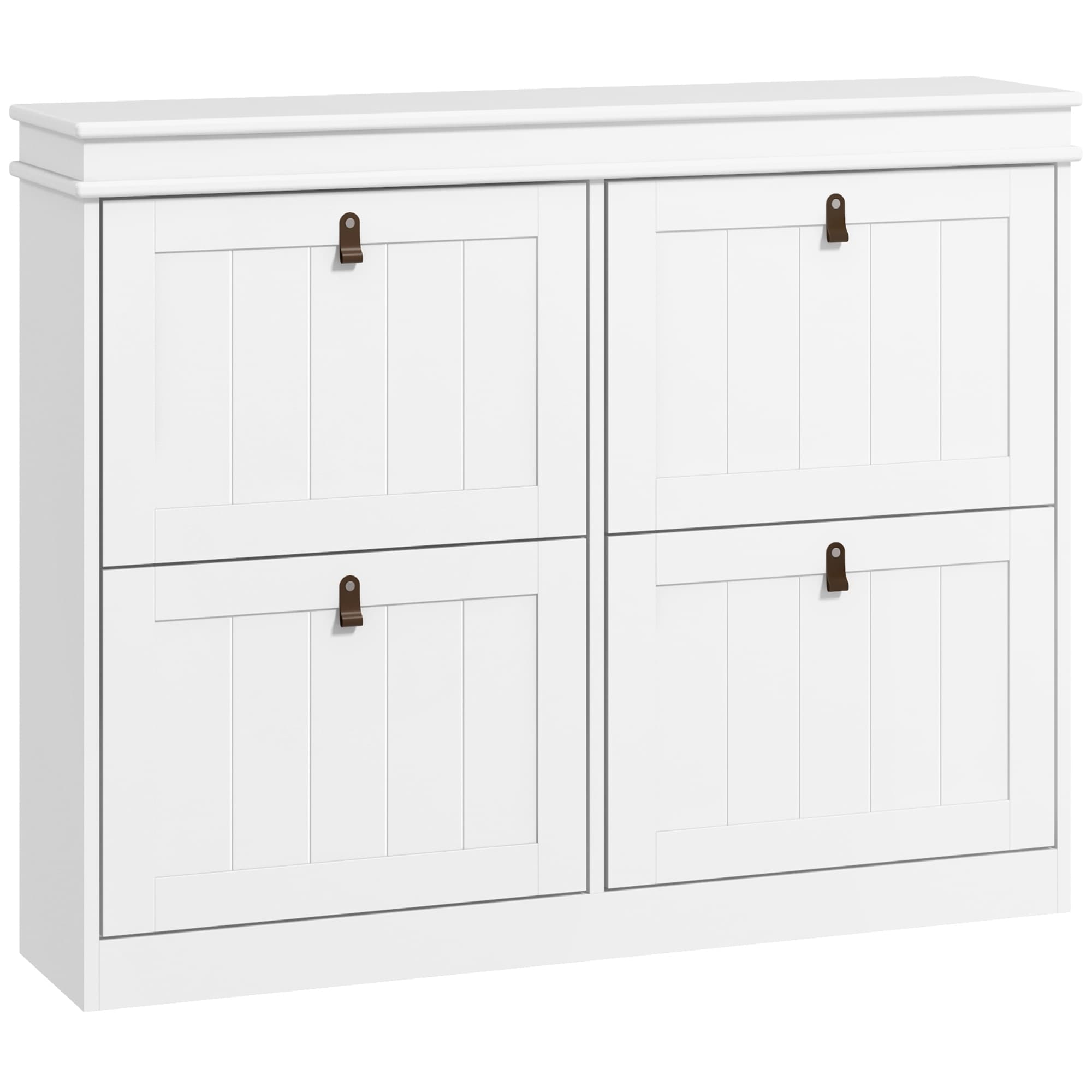 HOMCOM Slim Shoe Cabinet, Shoe Cabinet with 4 Drop-Down Drawers, 105W x 24D x 82.5H cm,  White