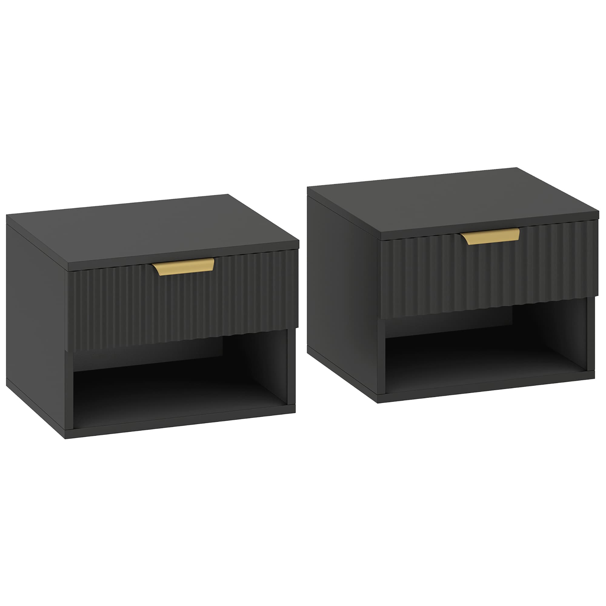 HOMCOM Floating Nightstands Set of 2, Modern Wall Mounted Bedside Tables, Black