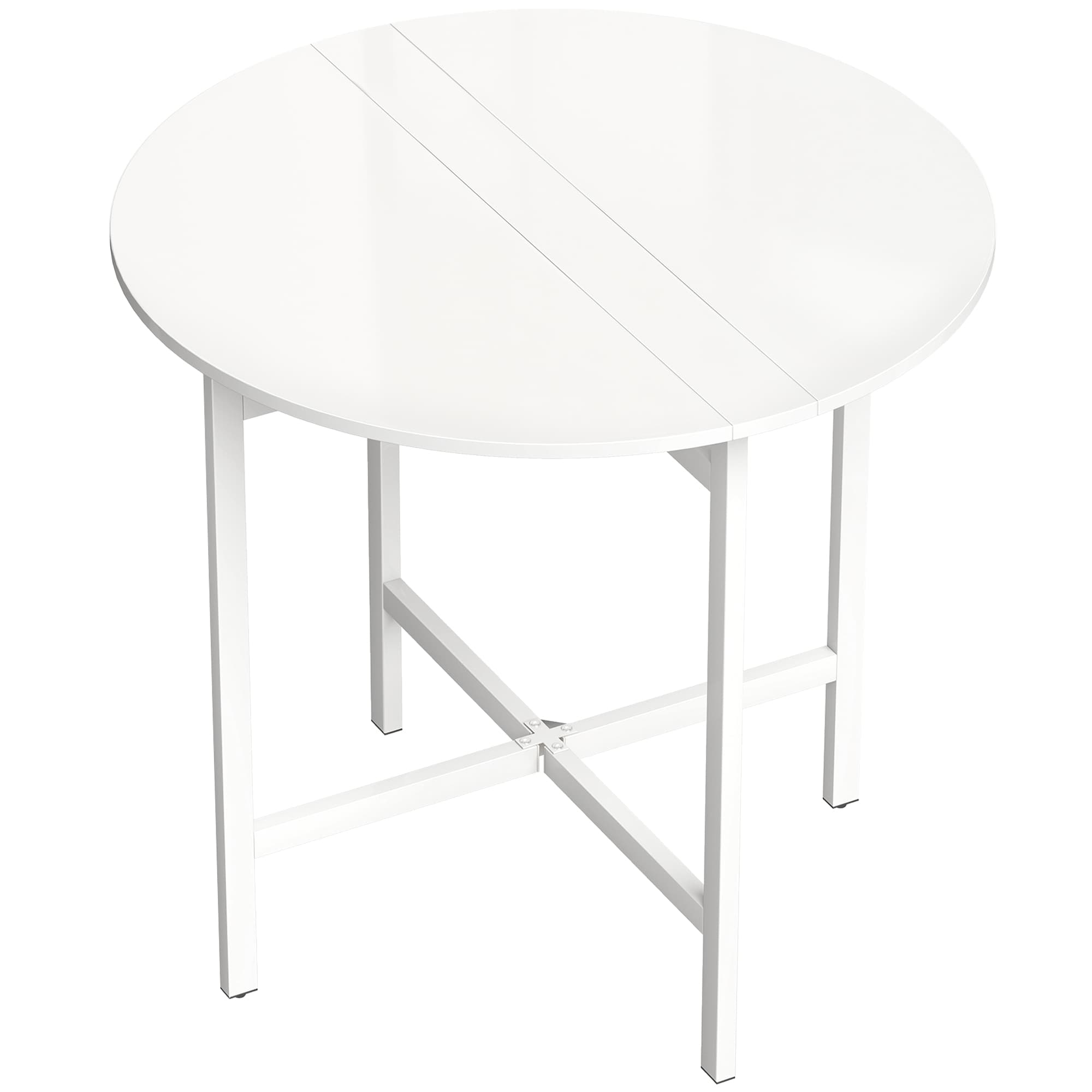 HOMCOM Collapsible Drop Leaf Table, Folding Dining Table for Small Spaces, Extendable Kitchen Table with Steel Frame, White