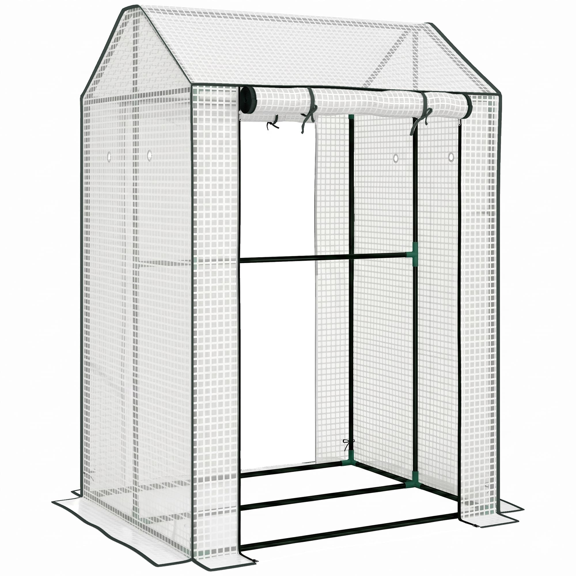 Outsunny Green House, Mini Greenhouse with 2 Roll-up Doors, Vent Holes and Reinforced Cover, 100 x 80 x 150cm