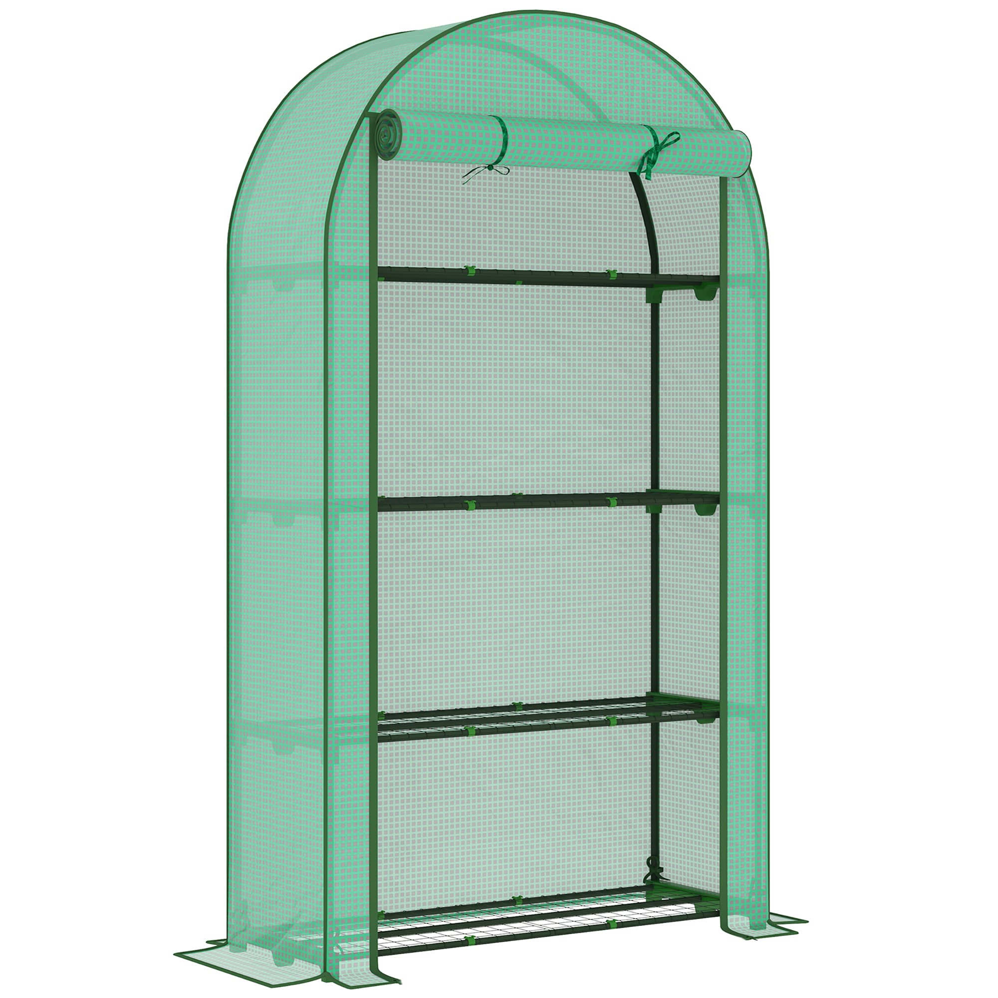 Outsunny 4 Tier Mini Greenhouse with Reinforced PE Cover, Portable Small Greenhouse with Roll-Up Door, 105 x 45 x 160cm, Green