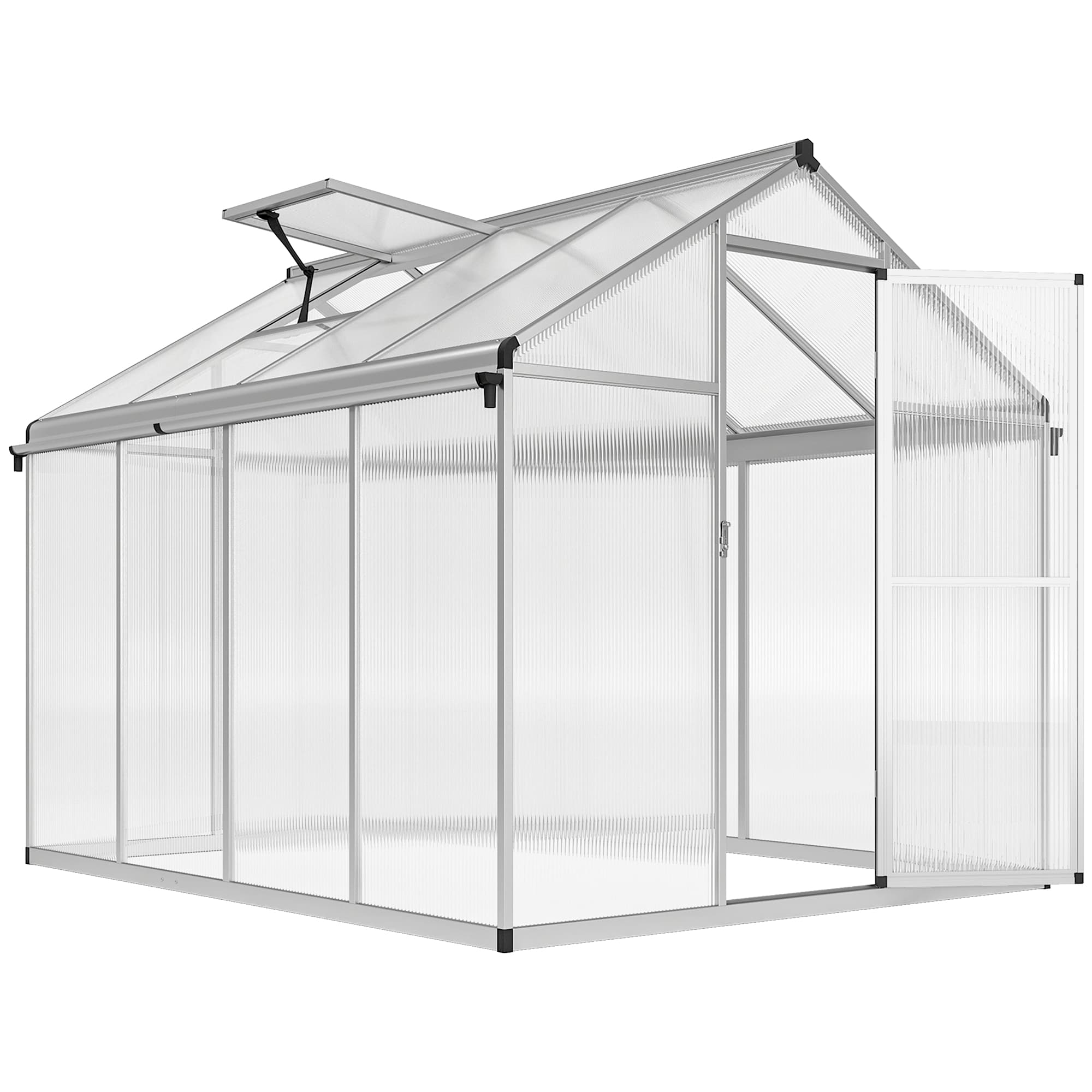 Outsunny 8 x 6 Greenhouse Polycarbonate Greenhouse, Aluminium Frame Walk-In Greenhouse with Rain Gutters and Window, Garden Plants | Aosom UK
