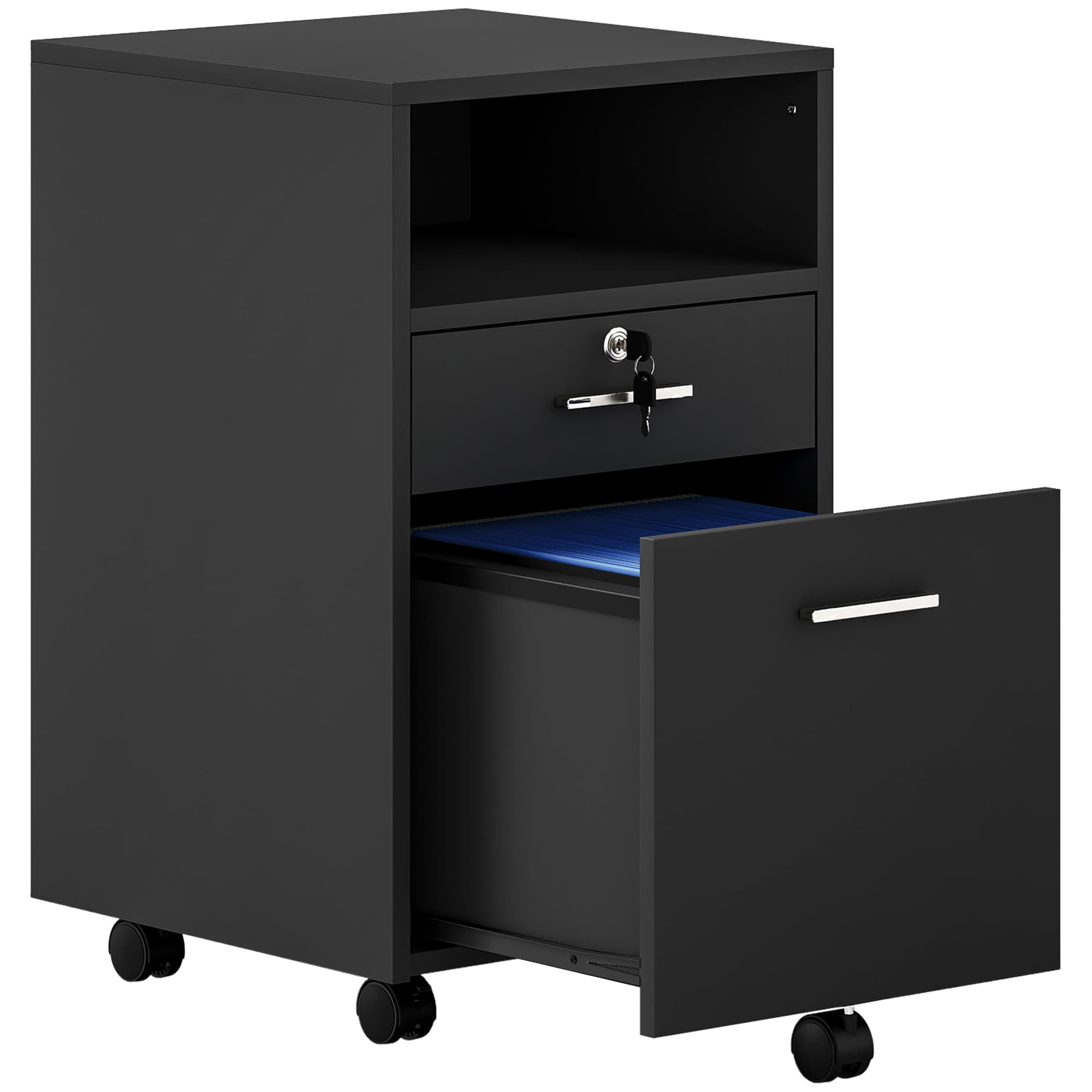 Vinsetto Black Cabinet Mobile Lockable File Cabinet with 2 Drawers, Storage for Office Equipment, 65H x 39W x 40Dcm | Aosom UK