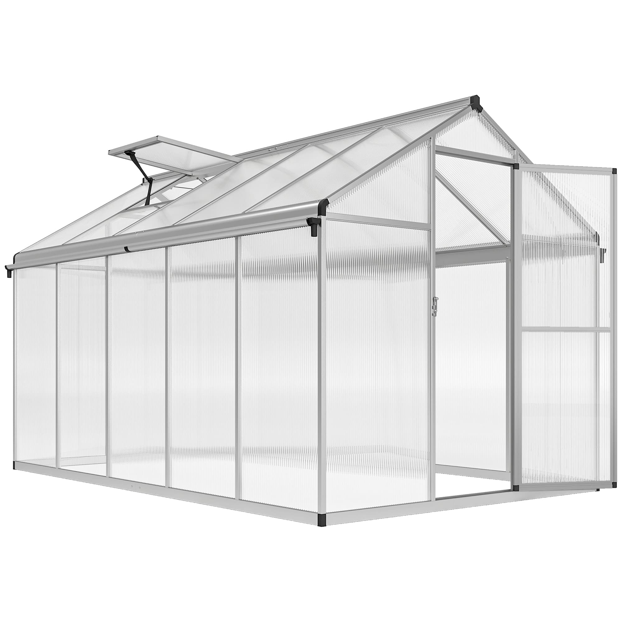 Outsunny 6 x 10ft Polycarbonate Greenhouse with Rain Gutters, Large Walk-In Green House with Window, Garden Plants Grow House with Aluminium
