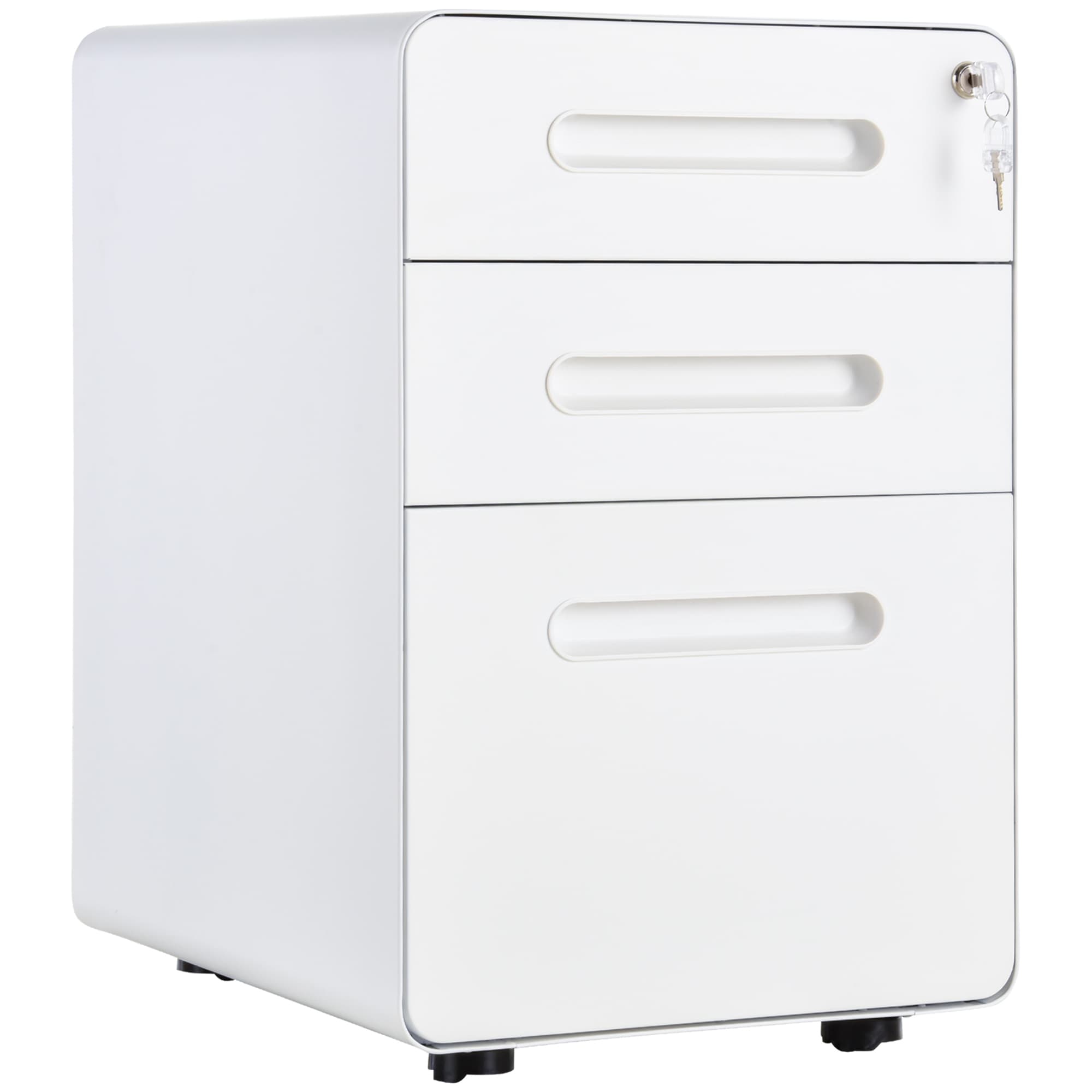 Vinsetto Fully Assembled 3-Drawer Mobile File Cabinet Lockable All-Metal Rolling Vertical File Cabinet White | Aosom UK