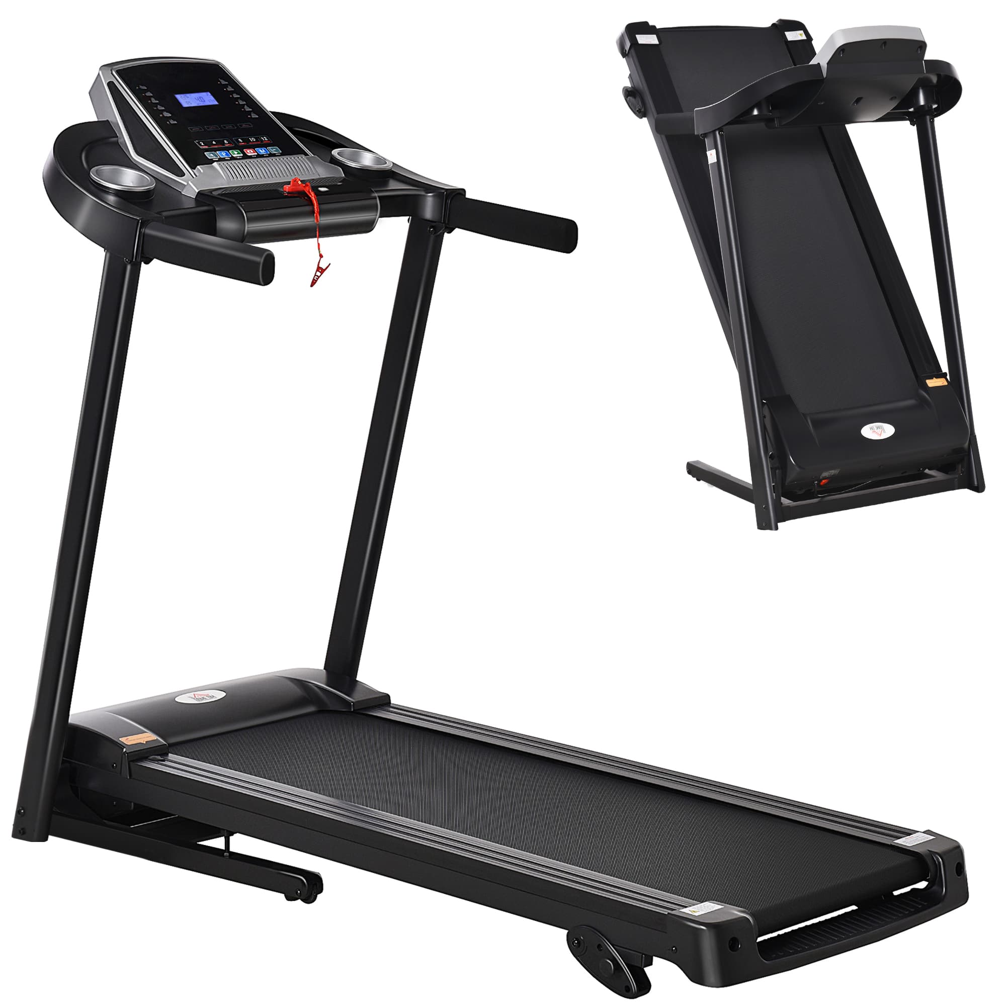 HOMCOM Folding Treadmill Machine Electric Motorised Running Machine 12 Preset Programs w/ LED Display, Drink & Phone Holder | Aosom UK