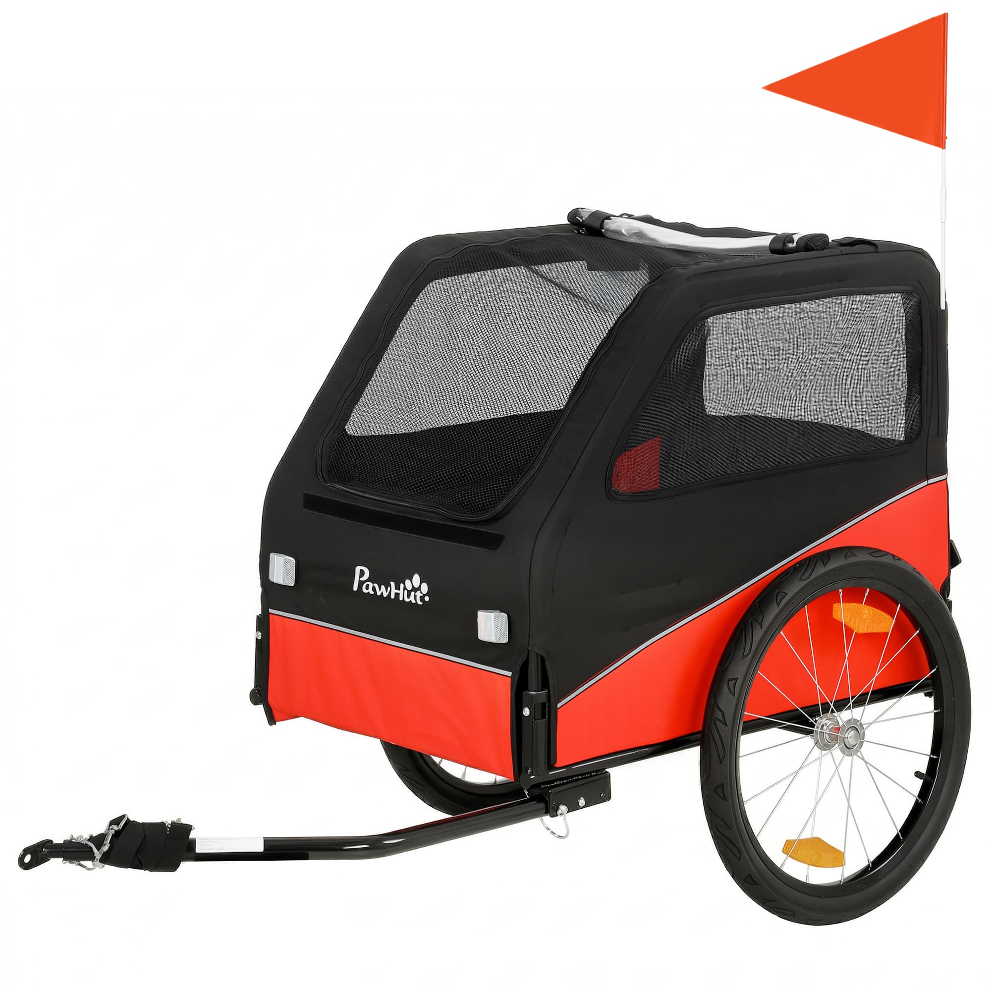 PawHut Dog Bike Trailer, Dog Cart Bicycle Carrier for Small and Medium Pets with 20" Inflatable Rubber Wheels, Red