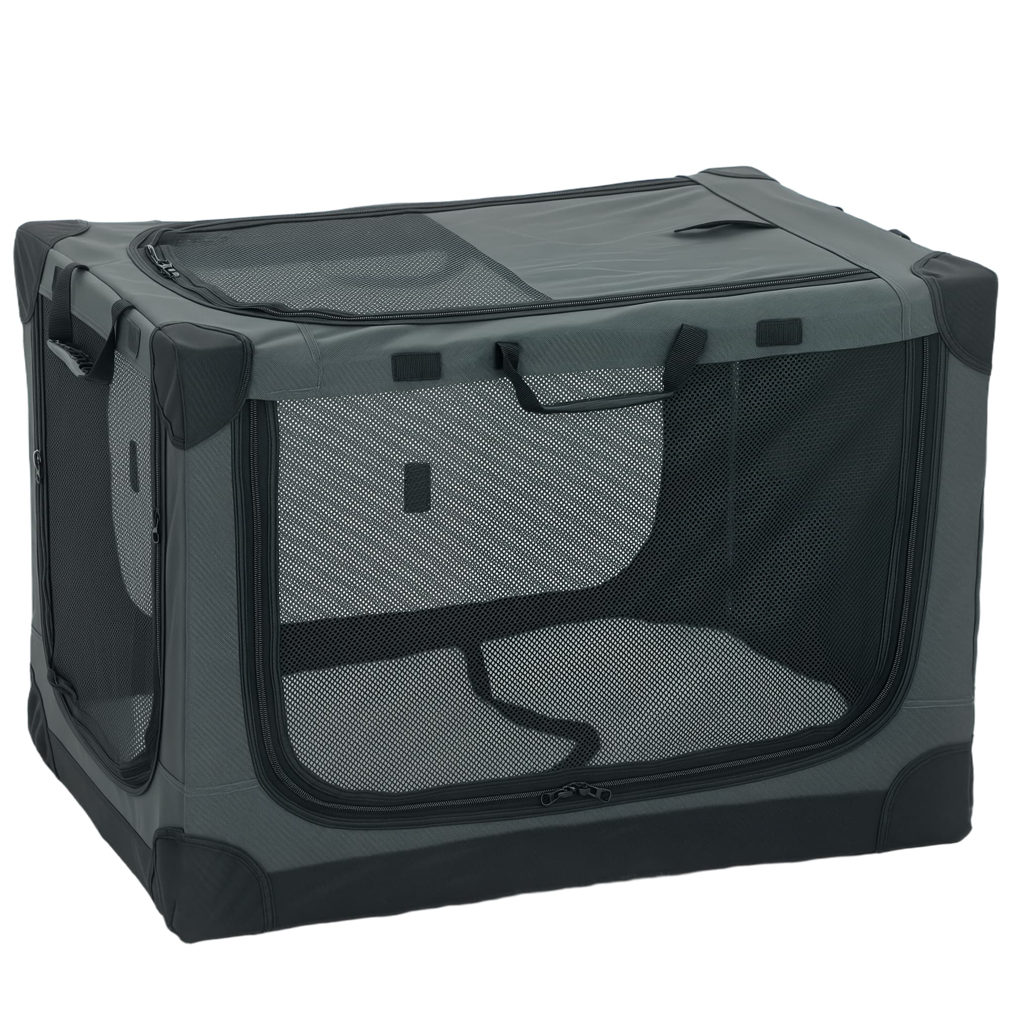 PawHut Soft Dog Crate Pet Travel Crate 76 x 54 x 54 cm with Removable Pad Mesh Window Army Green