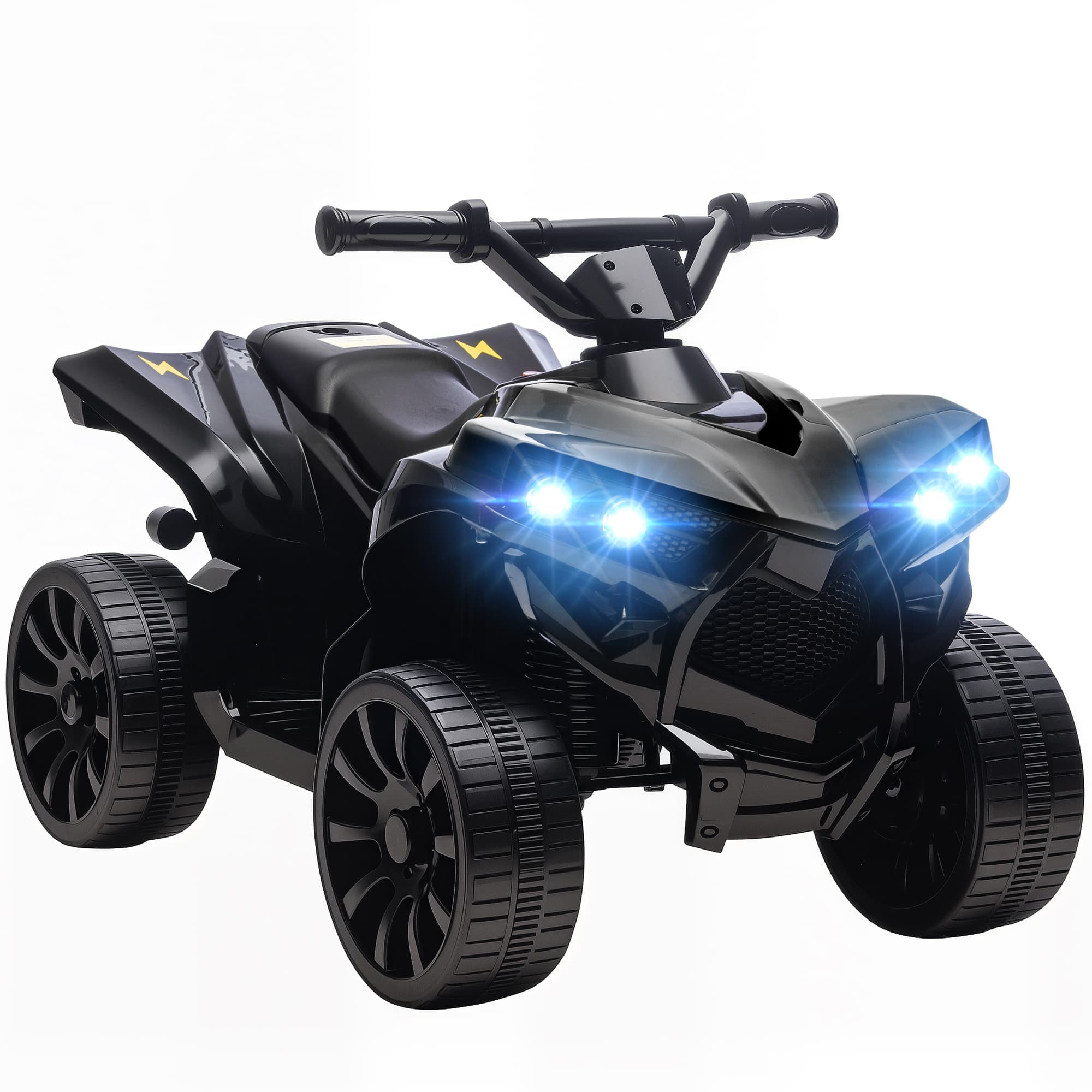 AIYAPLAY 6V Kids Electric ATV Quad Bike, 4 Wheeler Ride On with Music & LED Headlights, for Boys & Girls Ages 3–8, Black | Aosom UK