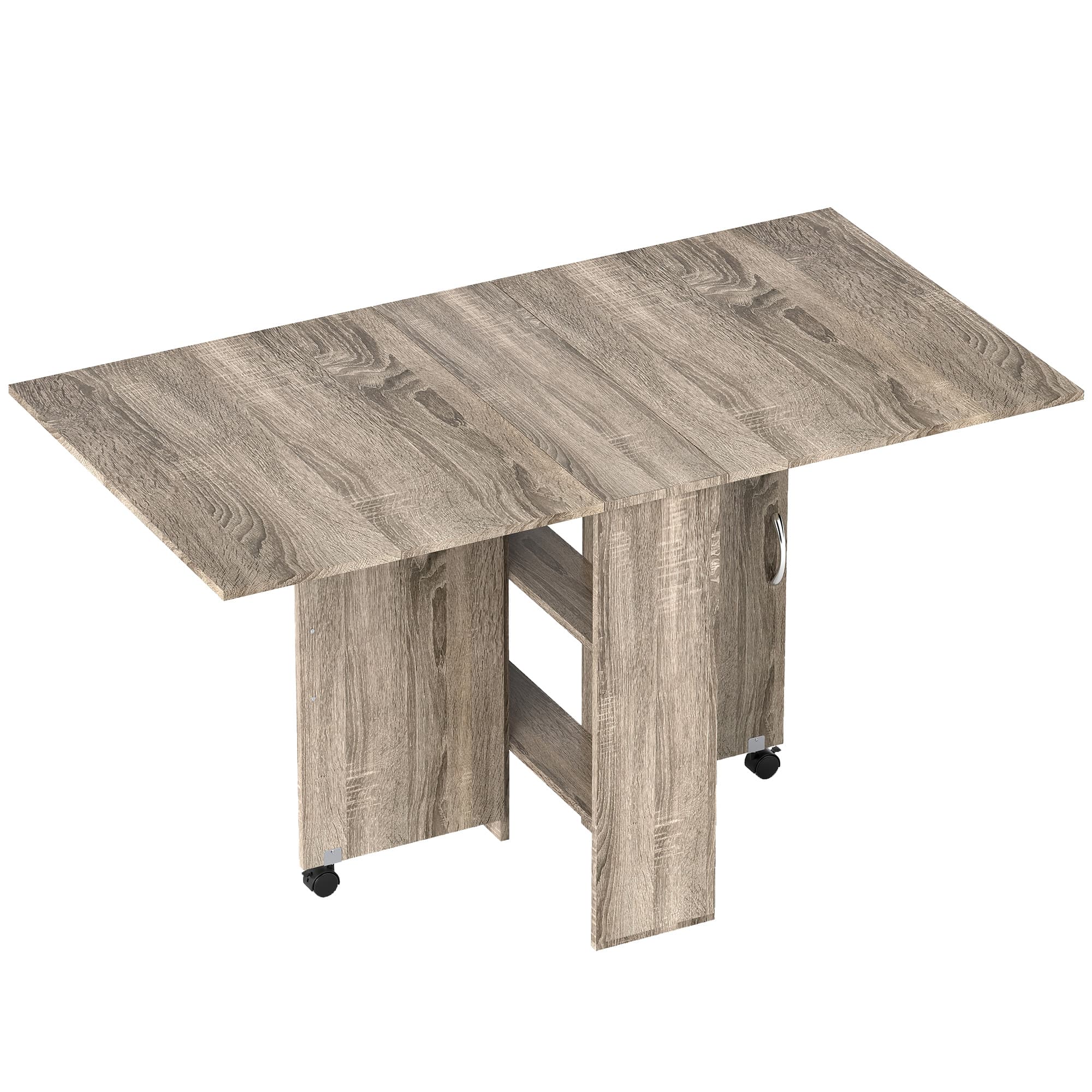 HOMCOM Folding Kitchen Table with 2-tier Shelves, Rolling Casters, Drop Leaf Dining Table for Small Spaces, Grey | Aosom UK