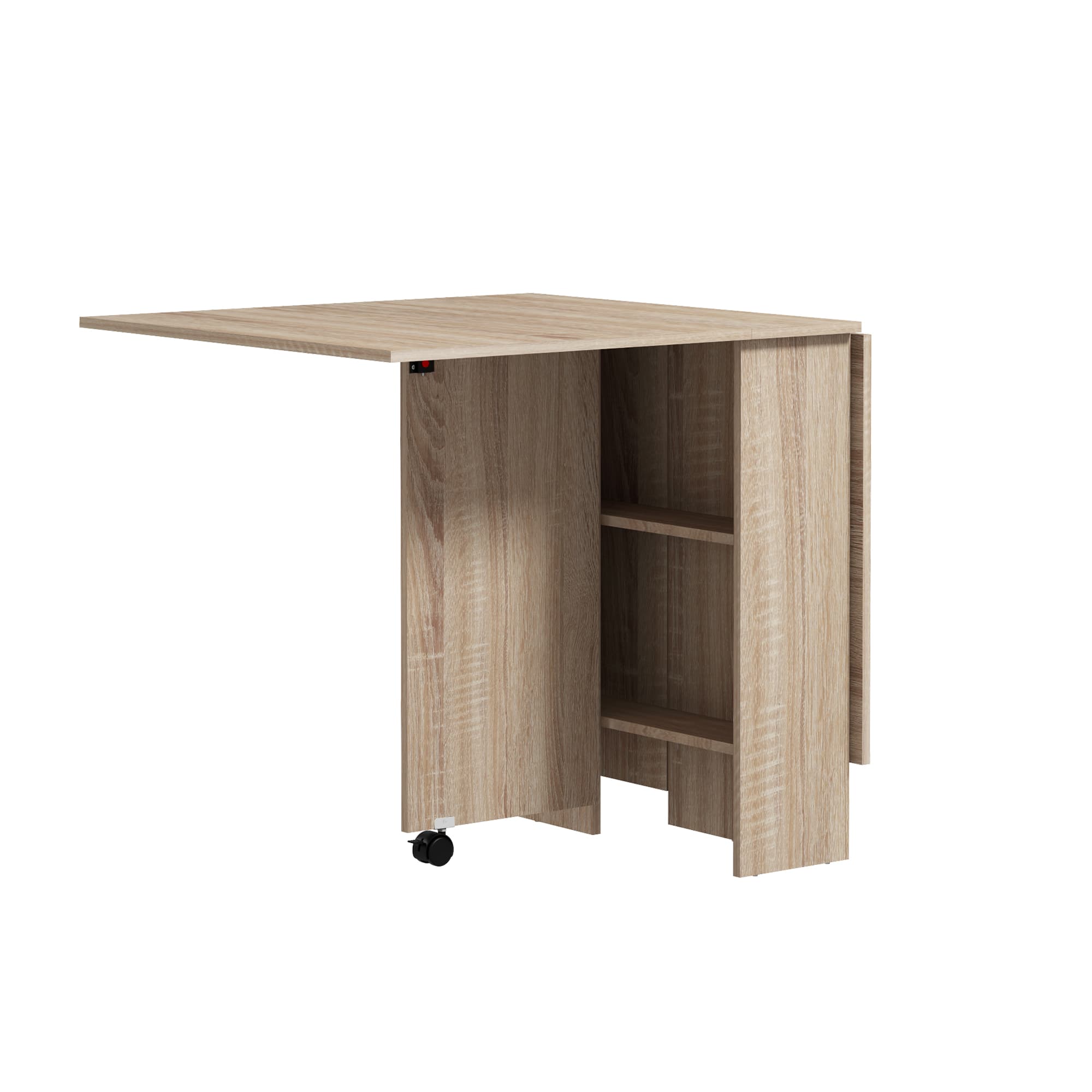 HOMCOM Folding Dining Table, Drop Leaf Table for Small Spaces with 2-tier Shelves, Small Kitchen Table with rolling Casters
