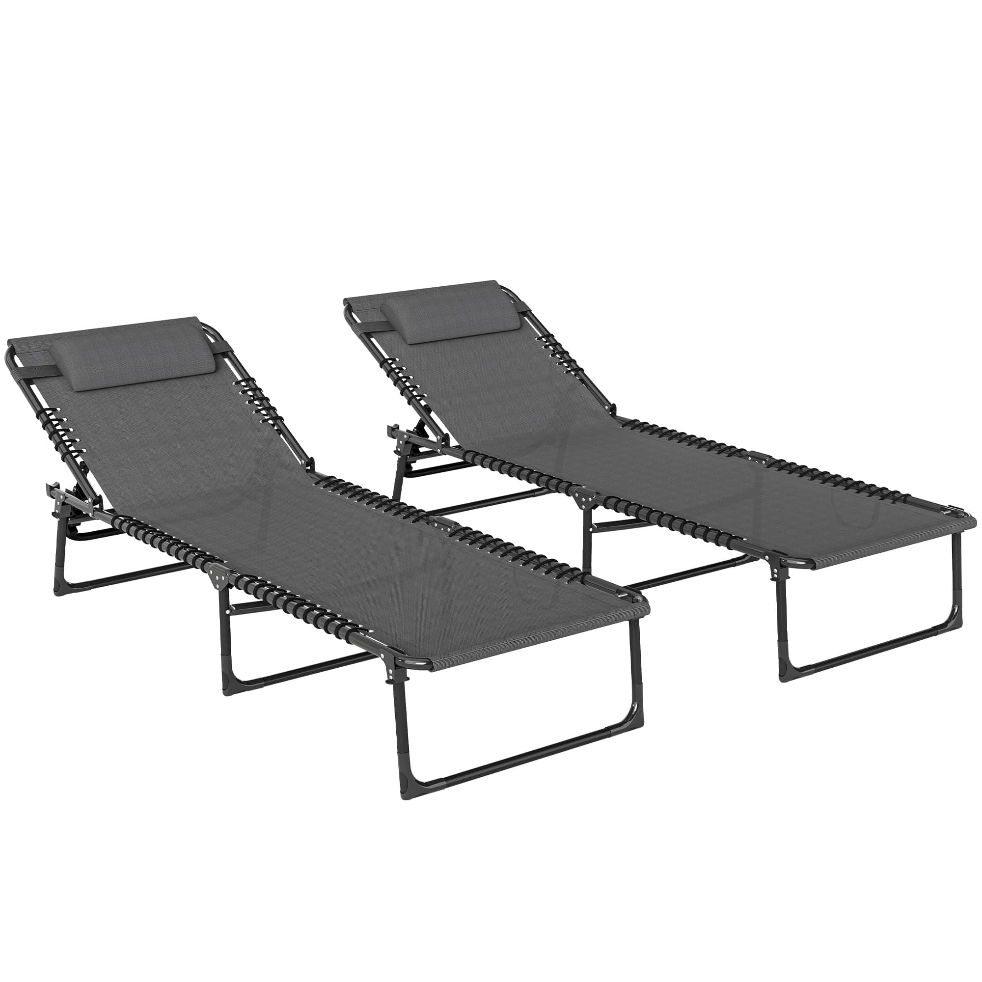 Outsunny Folding Sun Loungers: Dual Beach Recliners, 4-Position Adjustable, Grey | Aosom UK