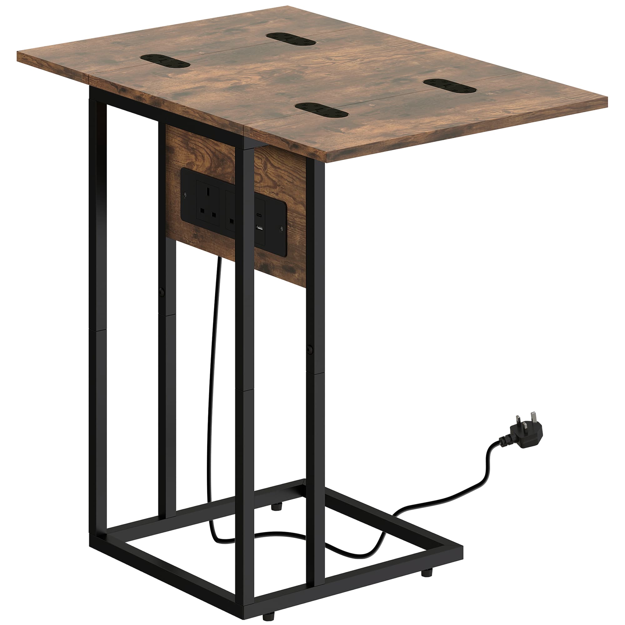 HOMCOM Compact Table with Charging Station & Foldable Top, Home Storage Table for Living Room & Bedroom, Rustic Brown | Aosom UK